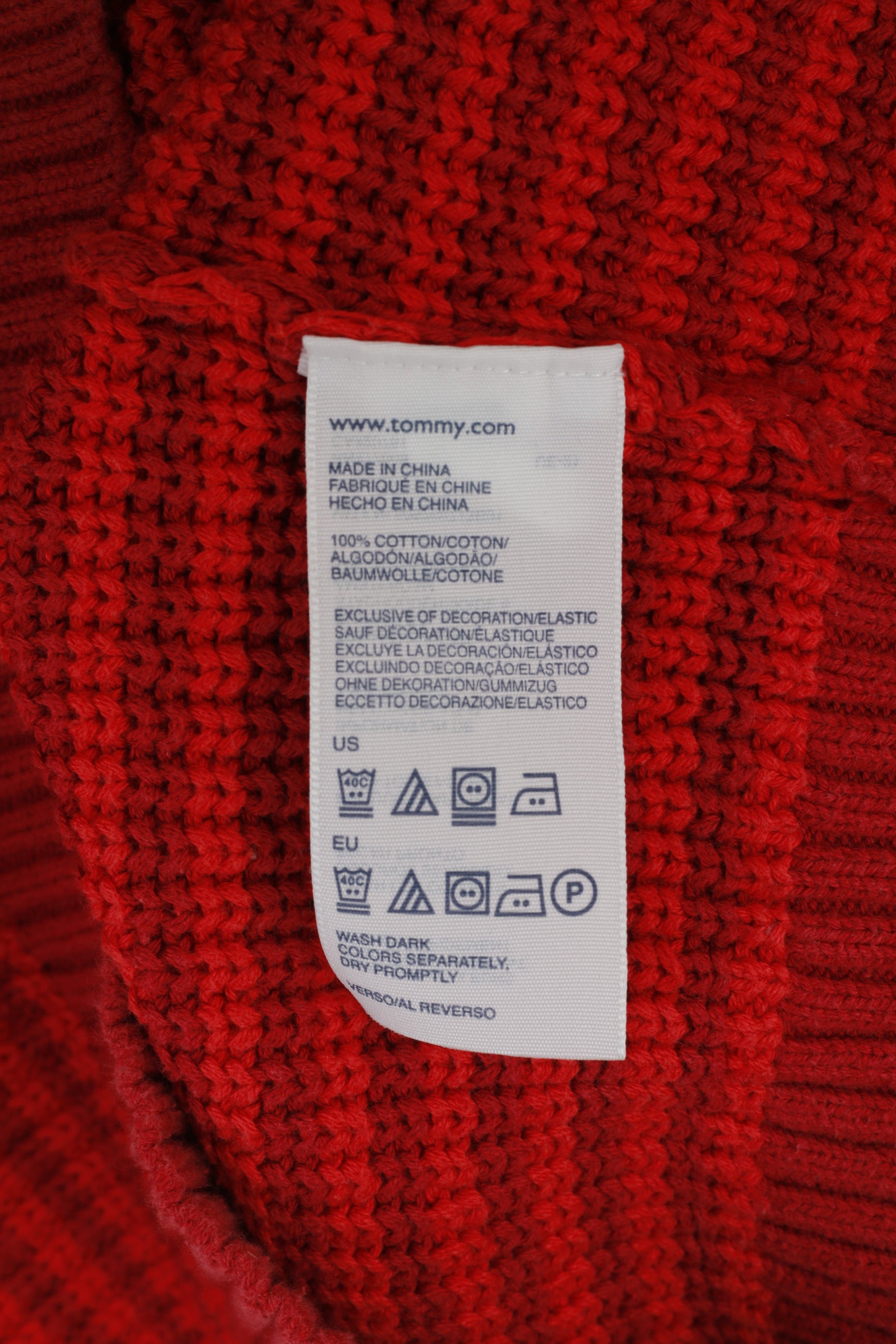 Hilfiger Denim Femme XL Pull Rouge Col Rond Coton Rayé Long Pull