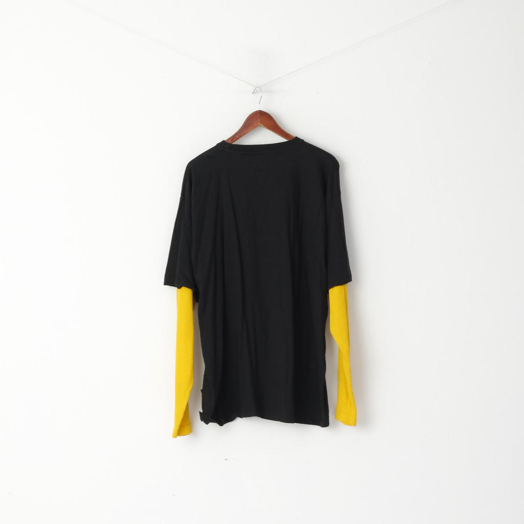 Caterpillar Cat Hommes 2XL Chemise À Manches Longues Noir Jaune Graphique Haut En Coton