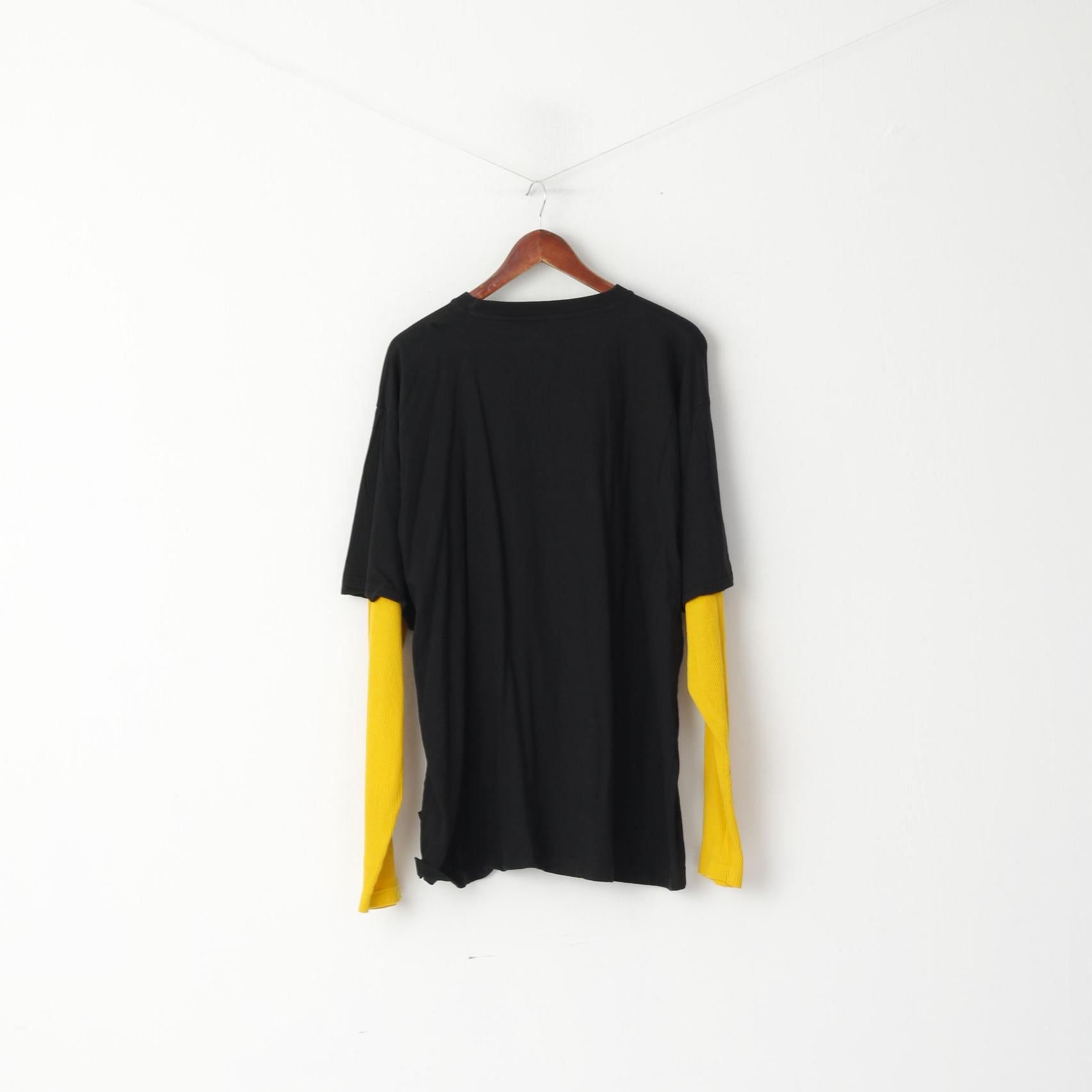 Caterpillar Cat Hommes 2XL Chemise À Manches Longues Noir Jaune Graphique Haut En Coton