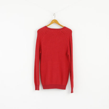 Hilfiger Denim Femme XL Pull Rouge Col Rond Coton Rayé Long Pull