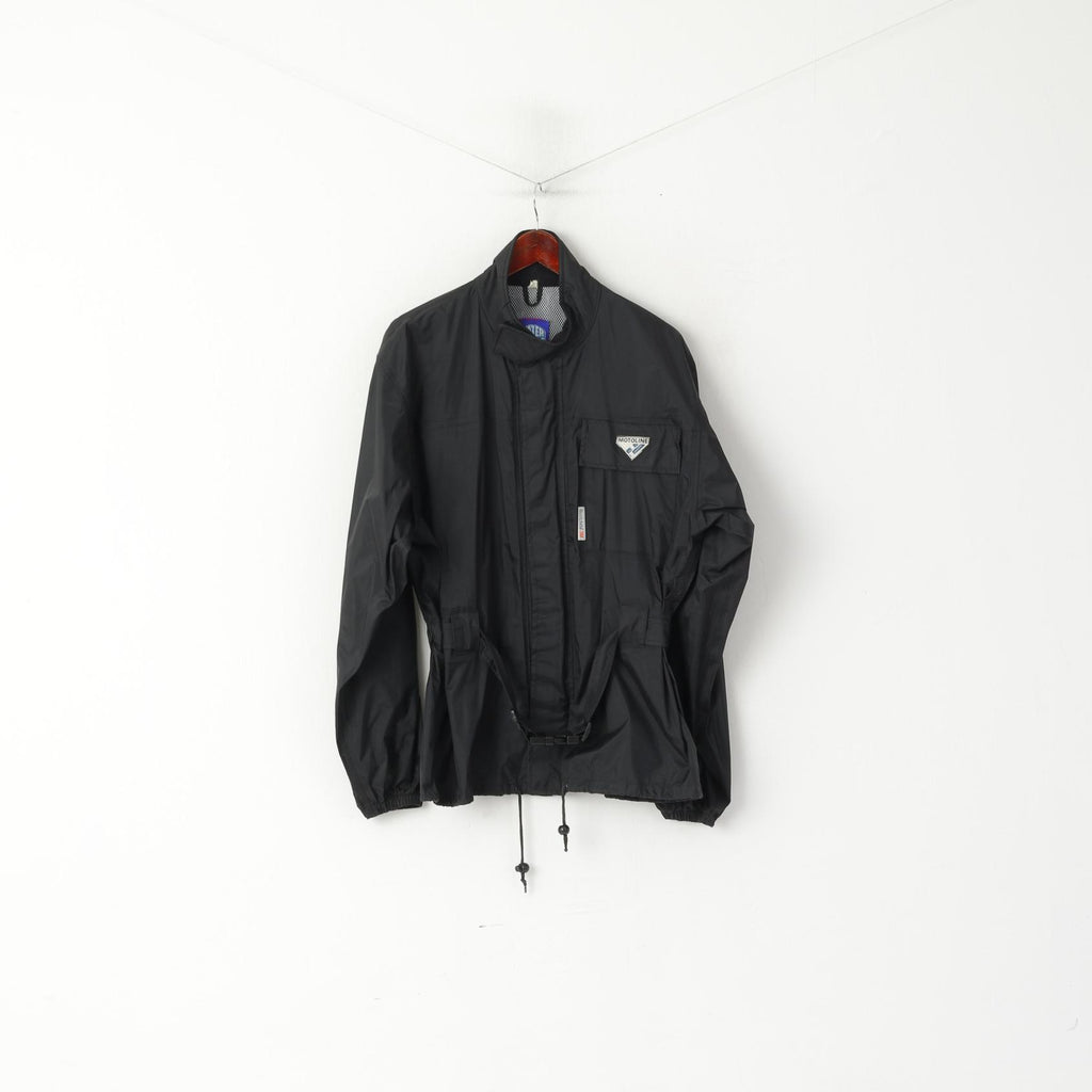 Motoline Men L  Jacket Black Nylon Waterproof  Scotchlite 3M Full Zipper Motorbike Top