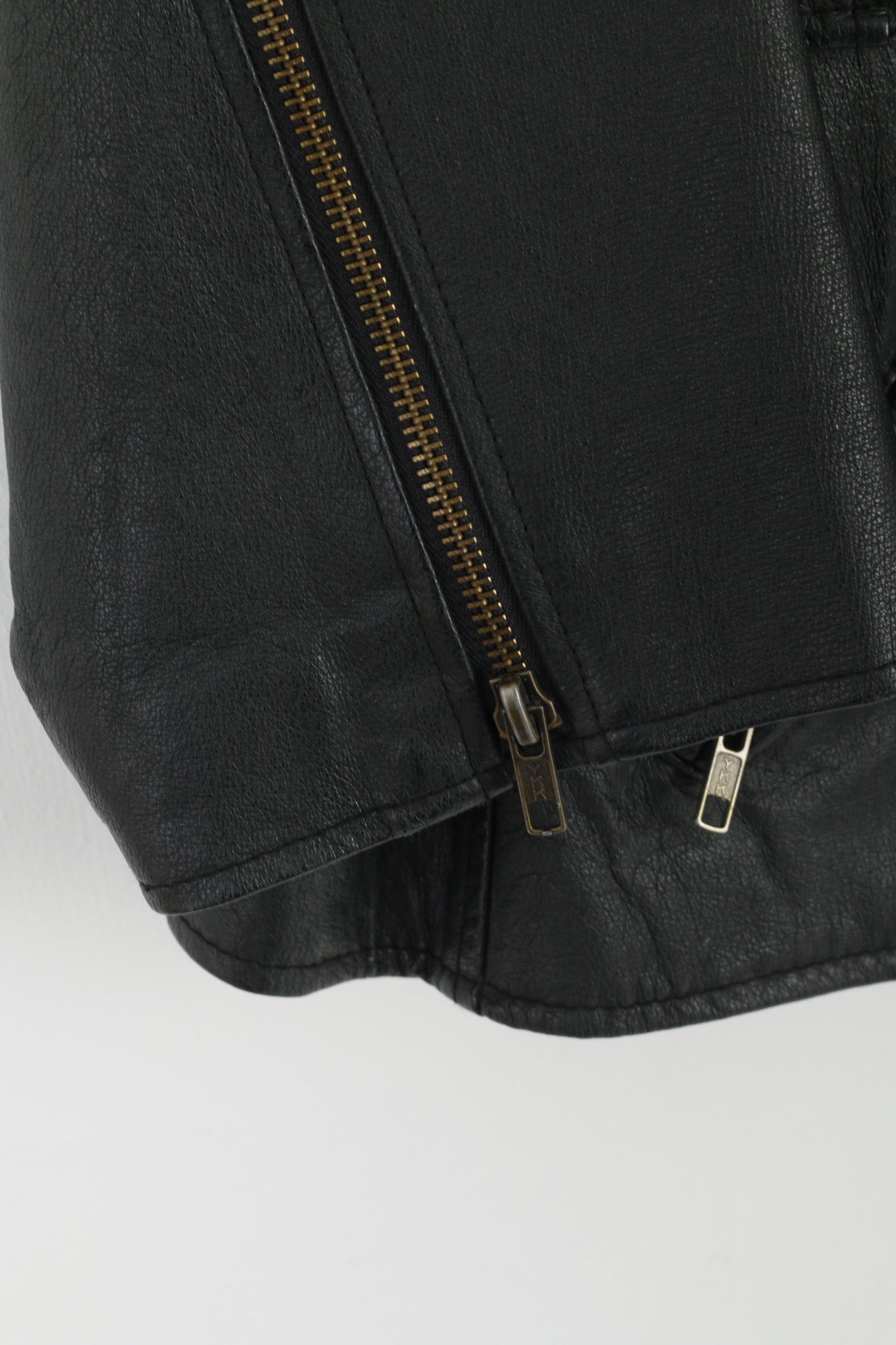 Miss Joy Veste de motard vintage en cuir noir Ramones pour femme 44 avec fermeture éclair complète