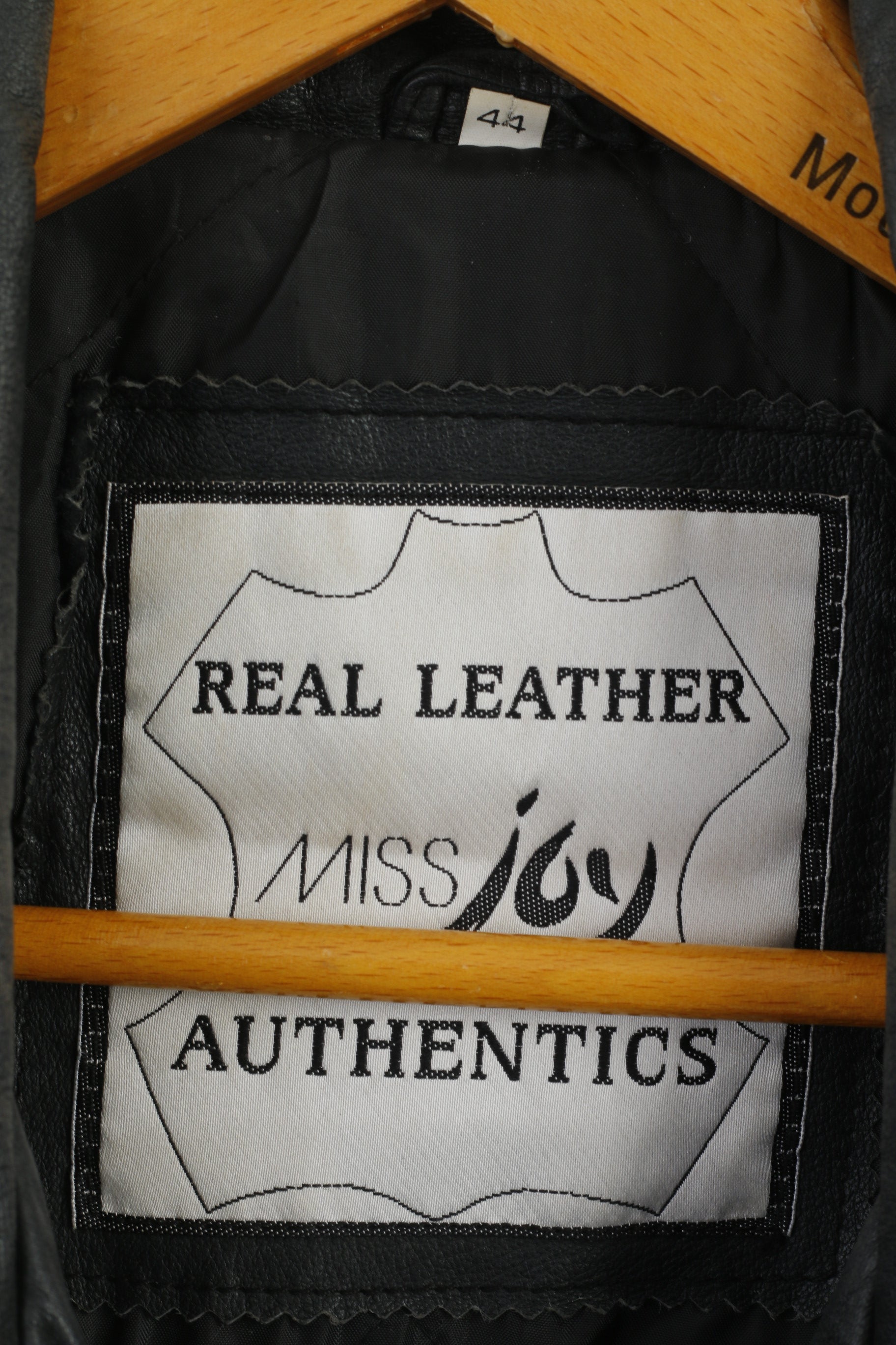 Miss Joy Veste de motard vintage en cuir noir Ramones pour femme 44 avec fermeture éclair complète
