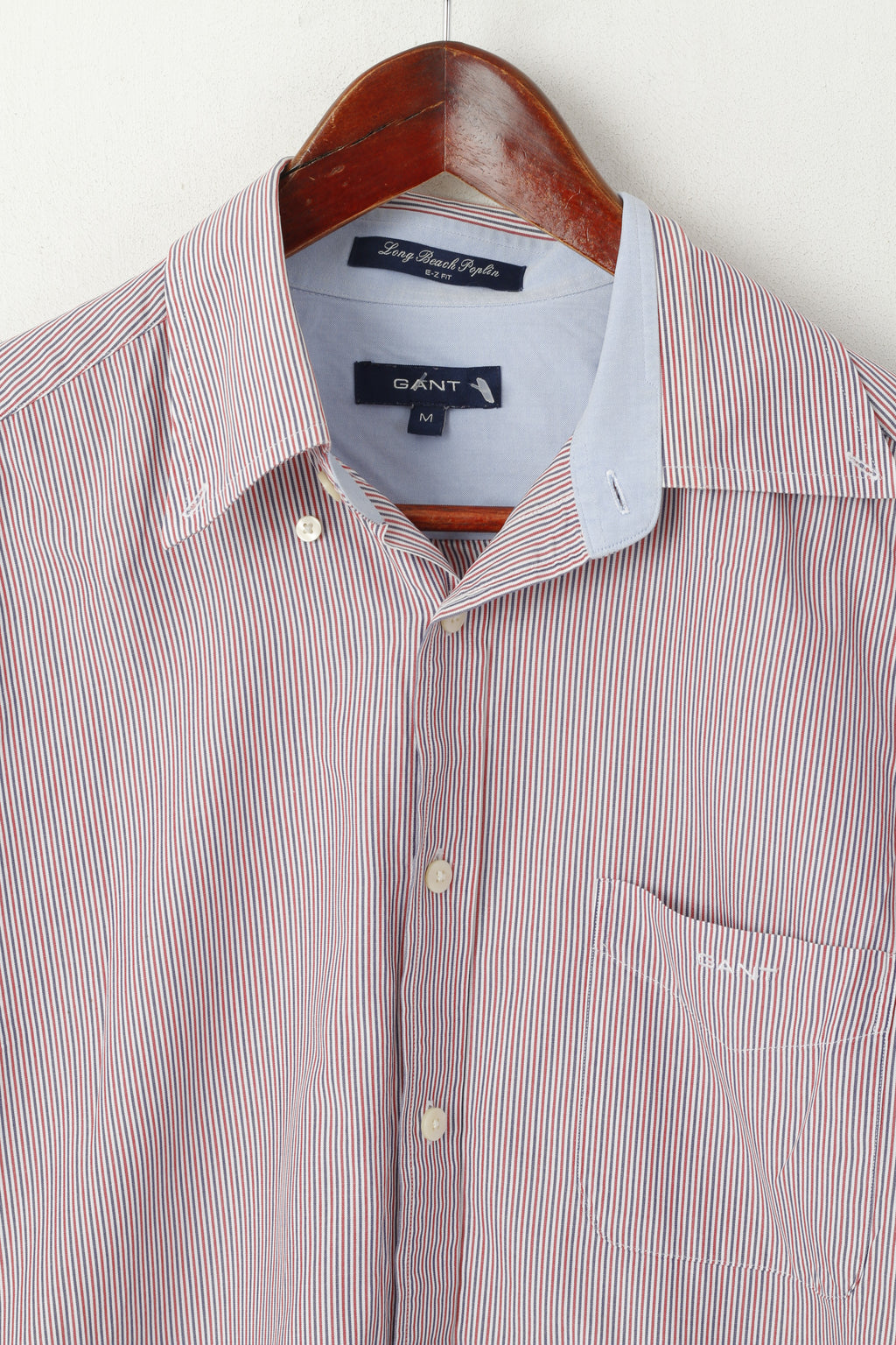 Gant Camicia casual da uomo M. Top a maniche lunghe con vestibilità EZ in popeline lungo da spiaggia in cotone blu