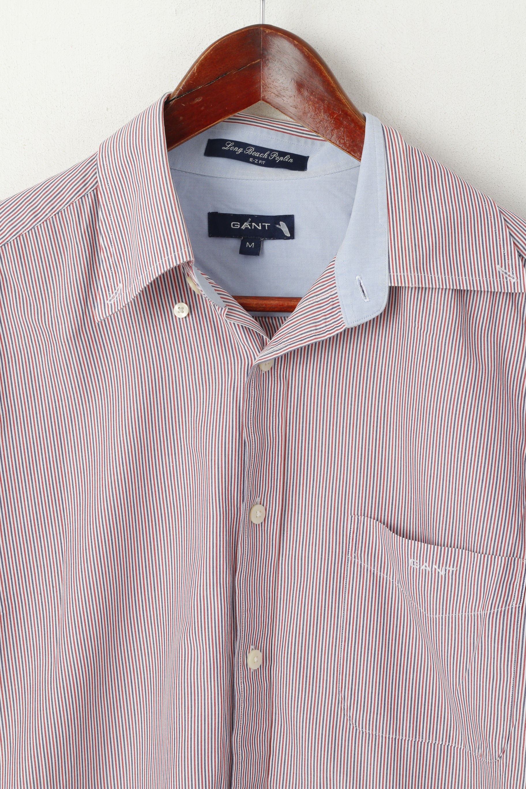 Gant Camicia casual da uomo M. Top a maniche lunghe con vestibilità EZ in popeline lungo da spiaggia in cotone blu