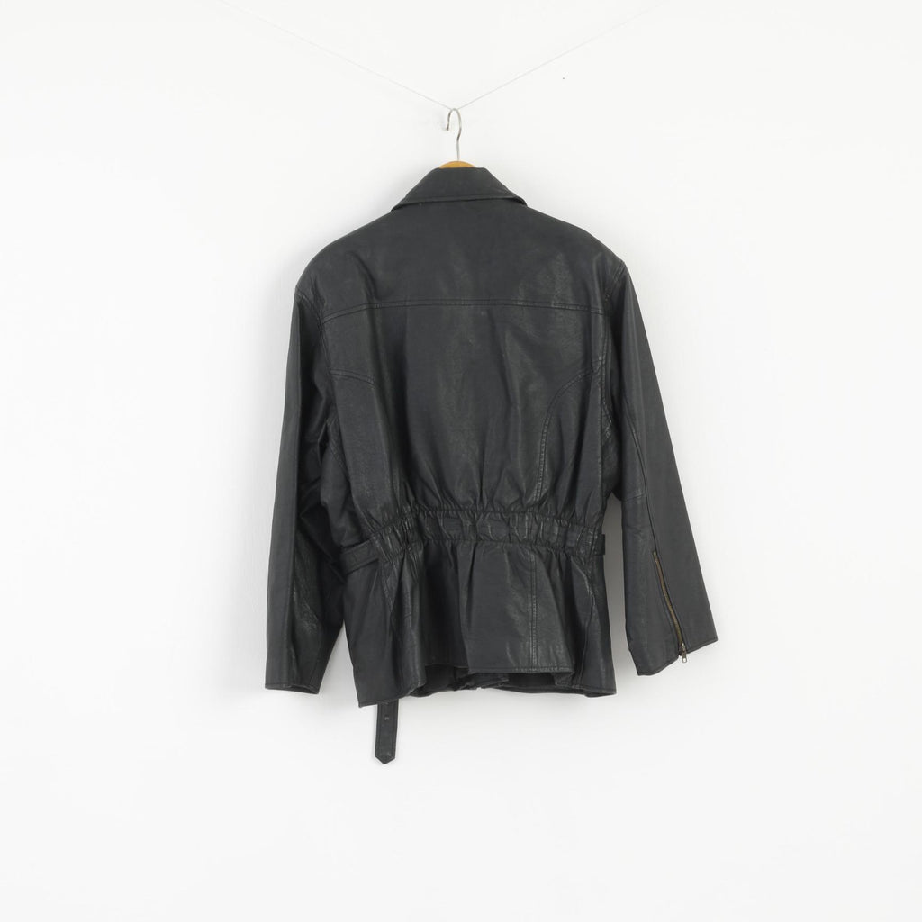 Miss Joy Veste de motard vintage en cuir noir Ramones pour femme 44 avec fermeture éclair complète