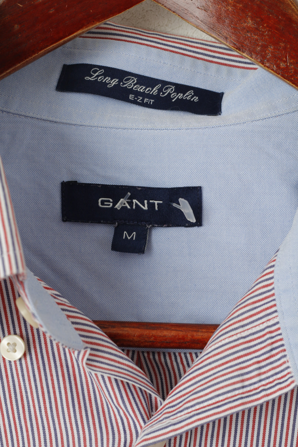 Gant Camicia casual da uomo M. Top a maniche lunghe con vestibilità EZ in popeline lungo da spiaggia in cotone blu