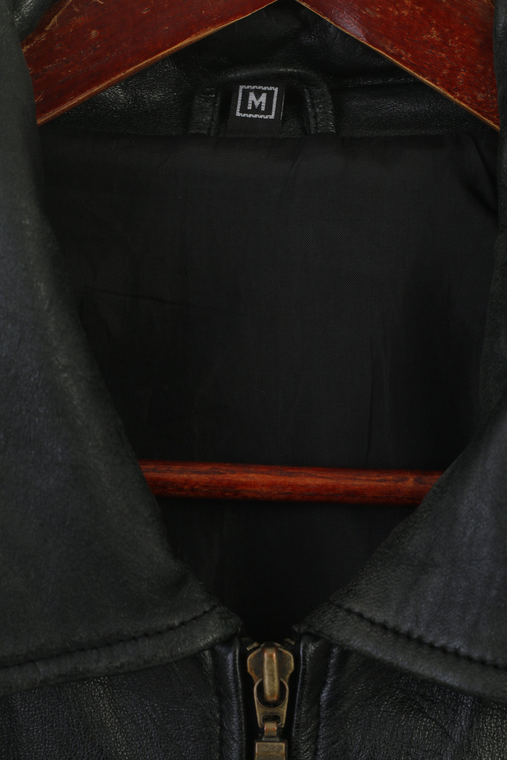 Vintage Men M Jacket Black Leather Soft Classic Full Zipper Shoulder Pads Top