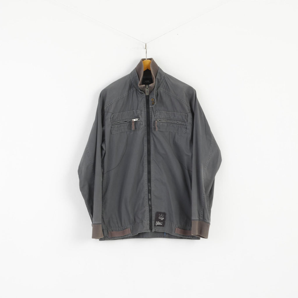 G-STAR Raw Men XXL (L) Jacket Grey Cotton Full Zipper Emroidered Casual Top