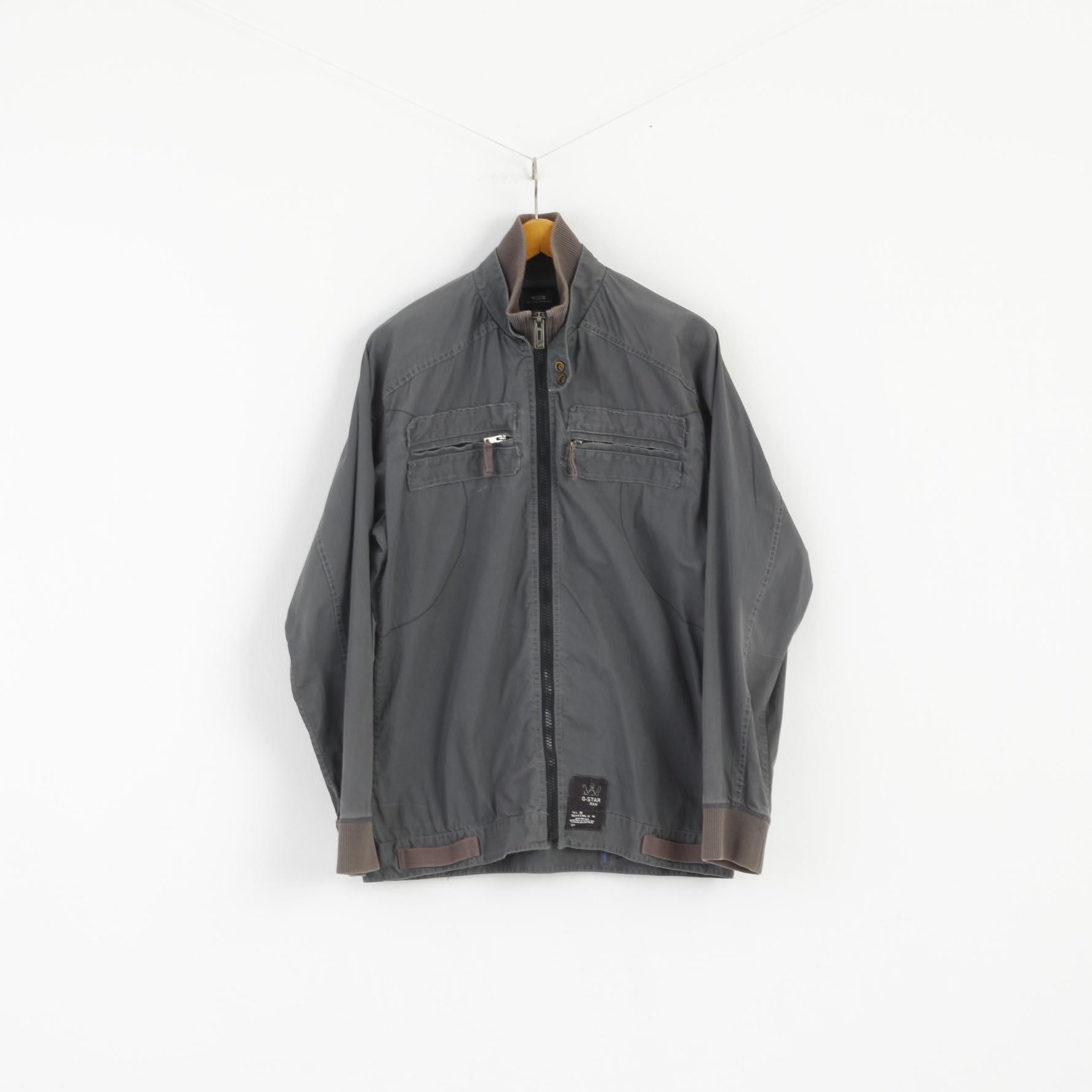 G-STAR Raw Men XXL (L) Jacket Grey Cotton Full Zipper Emroidered Casual Top