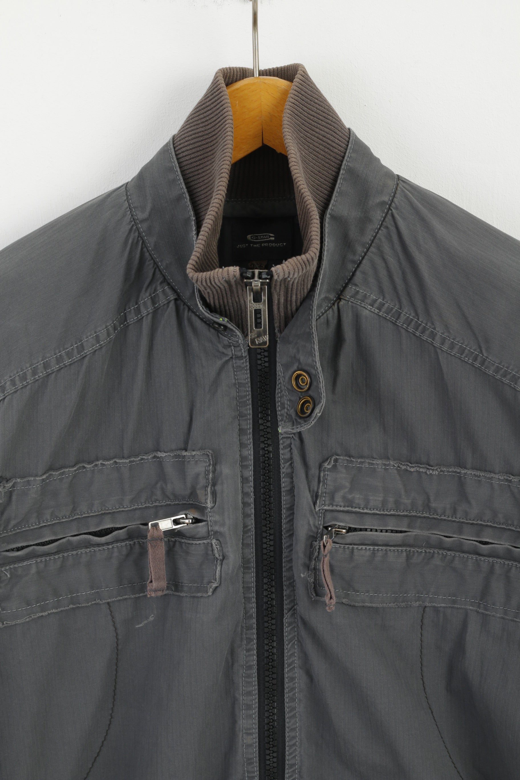 G-STAR Raw Men XXL (L) Jacket Grey Cotton Full Zipper Emroidered Casual Top