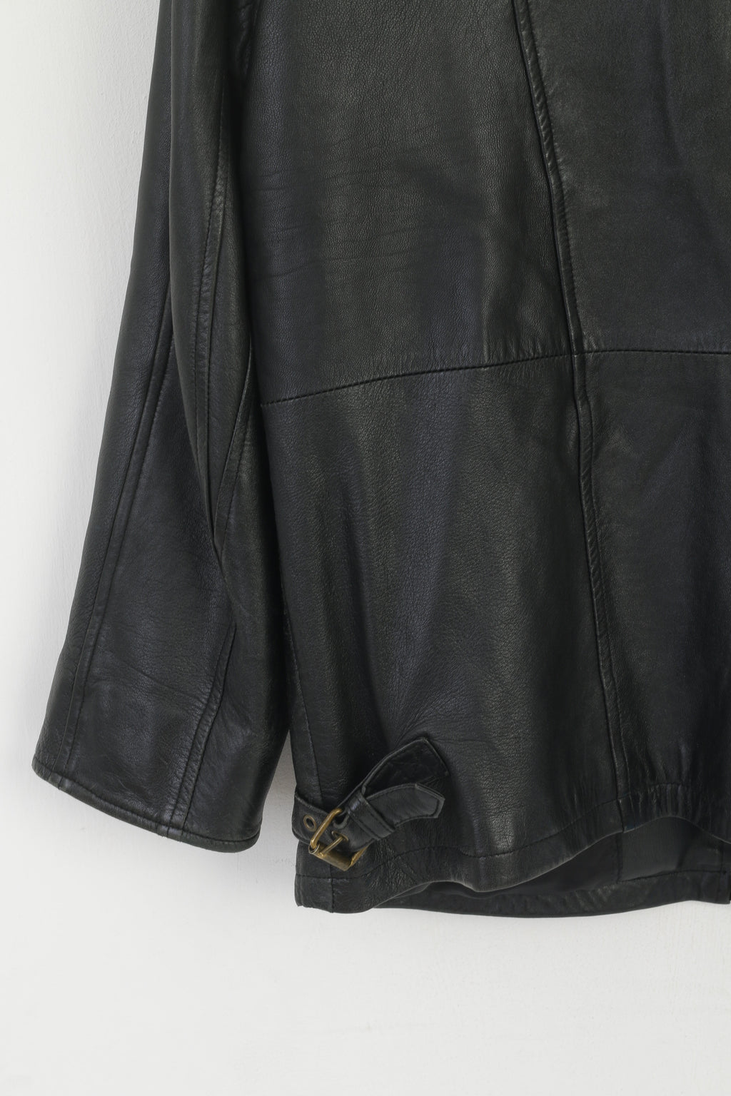 Vintage Men M Jacket Black Leather Soft Classic Full Zipper Shoulder Pads Top