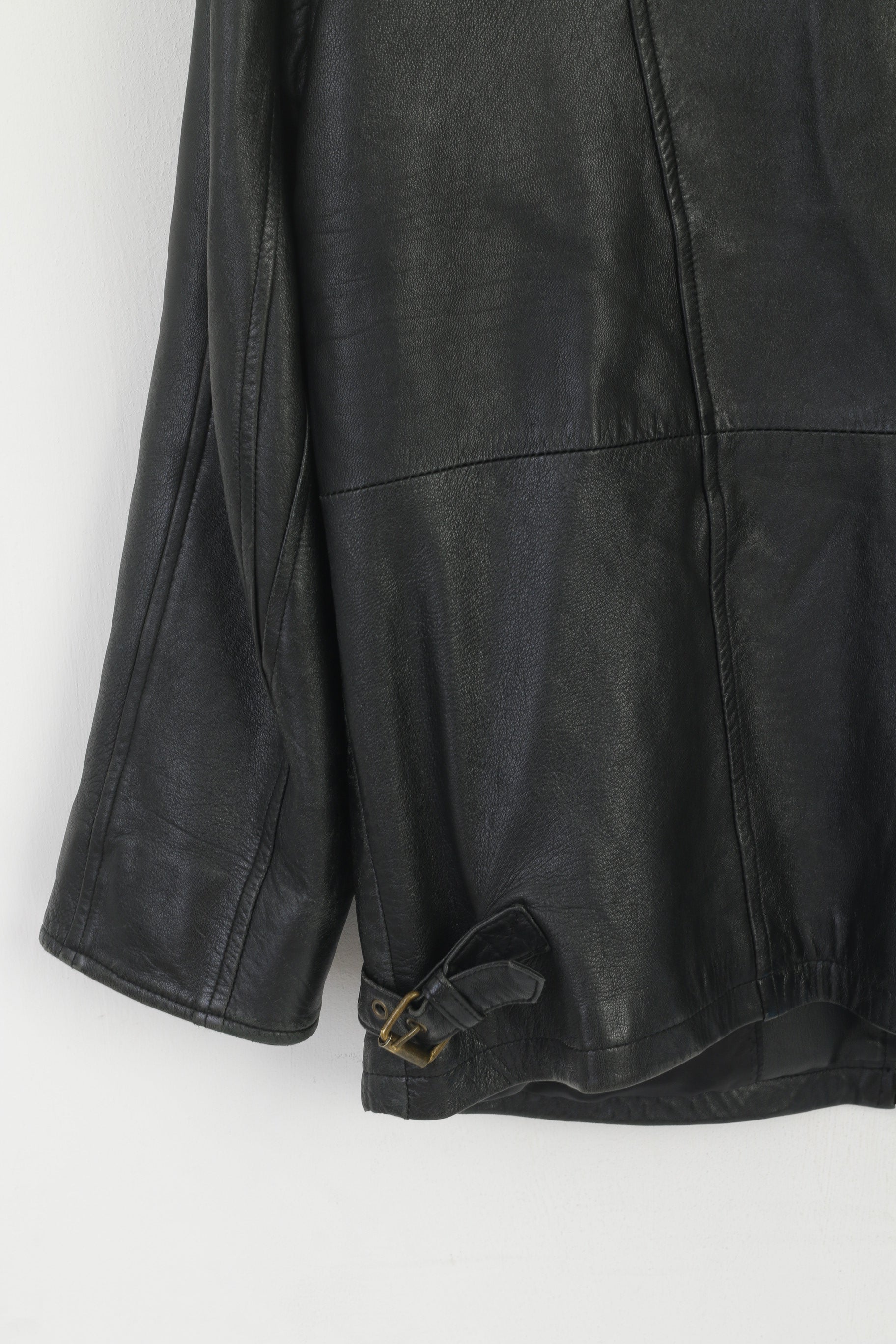 Vintage Men M Jacket Black Leather Soft Classic Full Zipper Shoulder Pads Top