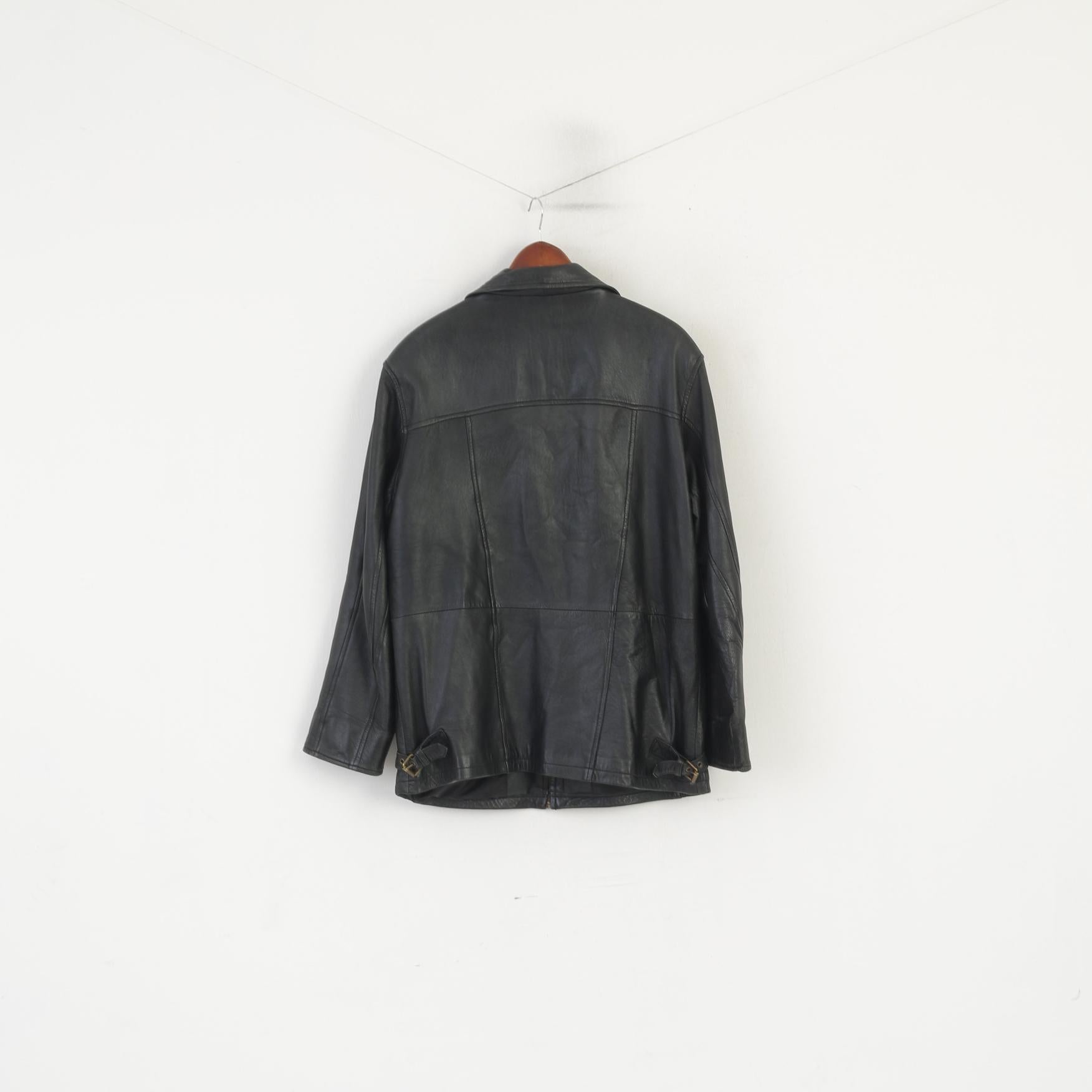 Vintage Men M Jacket Black Leather Soft Classic Full Zipper Shoulder Pads Top