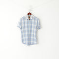 Hugo Boss Men L (M) Casual Shirt Blue Check Cotton Slim Fit Short Sleeve Top