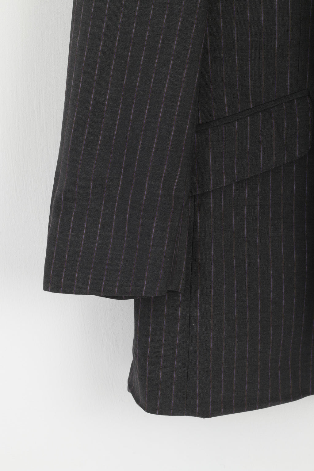 Jeff Banks Men 42S 52 Blazer Grey Violet Striped Wool Single Breasted Jacket