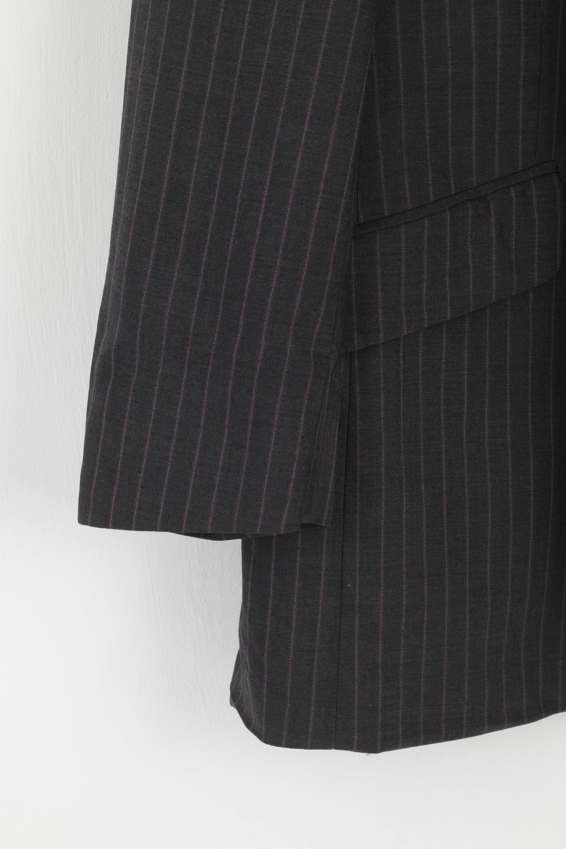 Jeff Banks Men 42S 52 Blazer Grey Violet Striped Wool Single Breasted Jacket