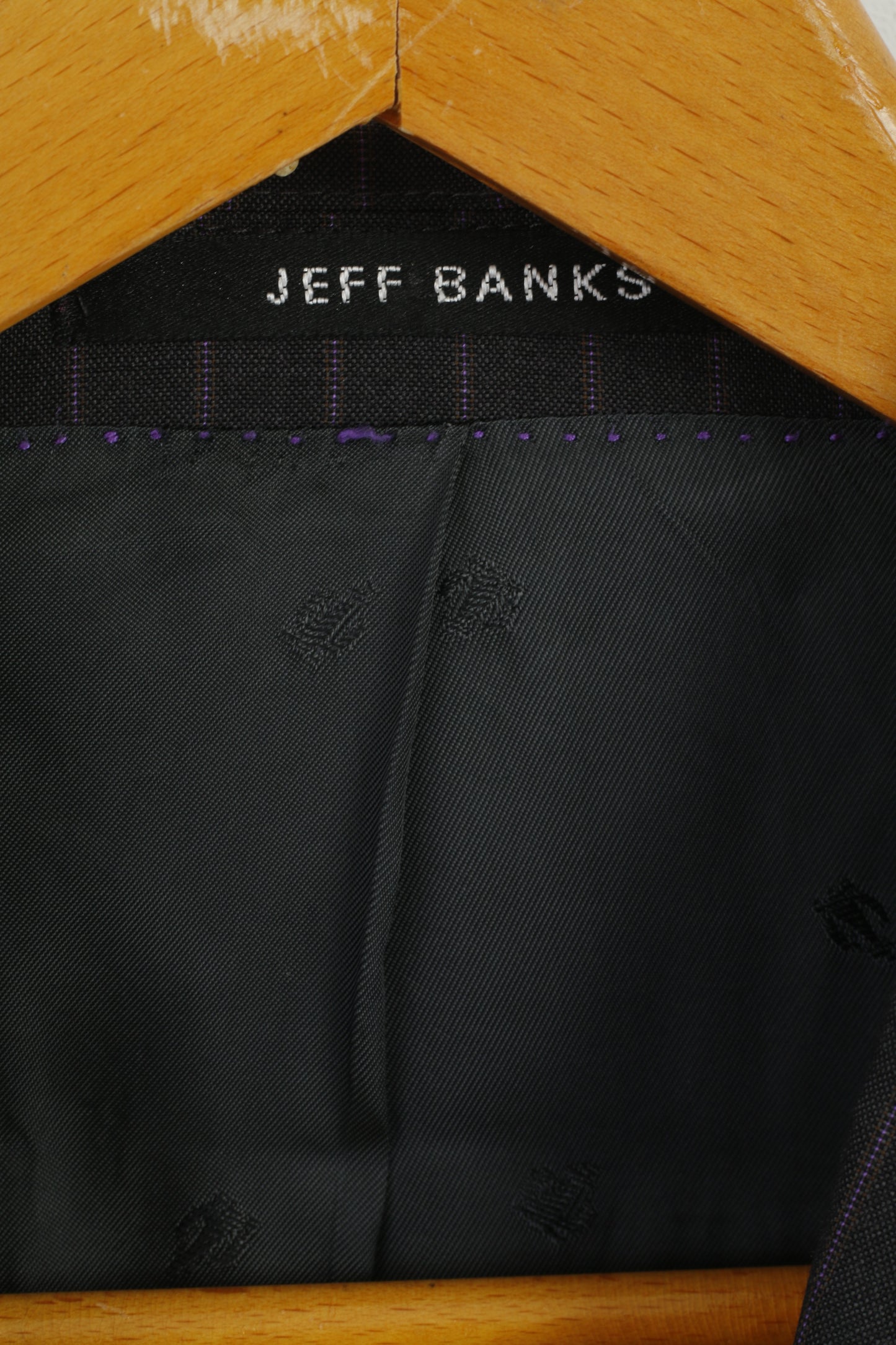 Jeff Banks Men 42S 52 Blazer Grey Violet Striped Wool Single Breasted Jacket