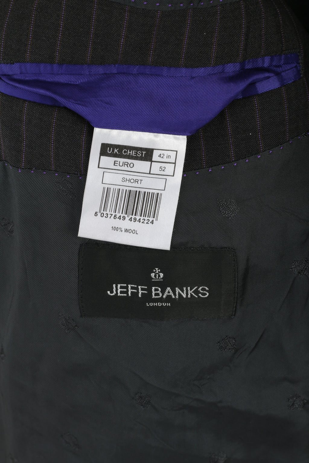 Jeff Banks Men 42S 52 Blazer Grey Violet Striped Wool Single Breasted Jacket