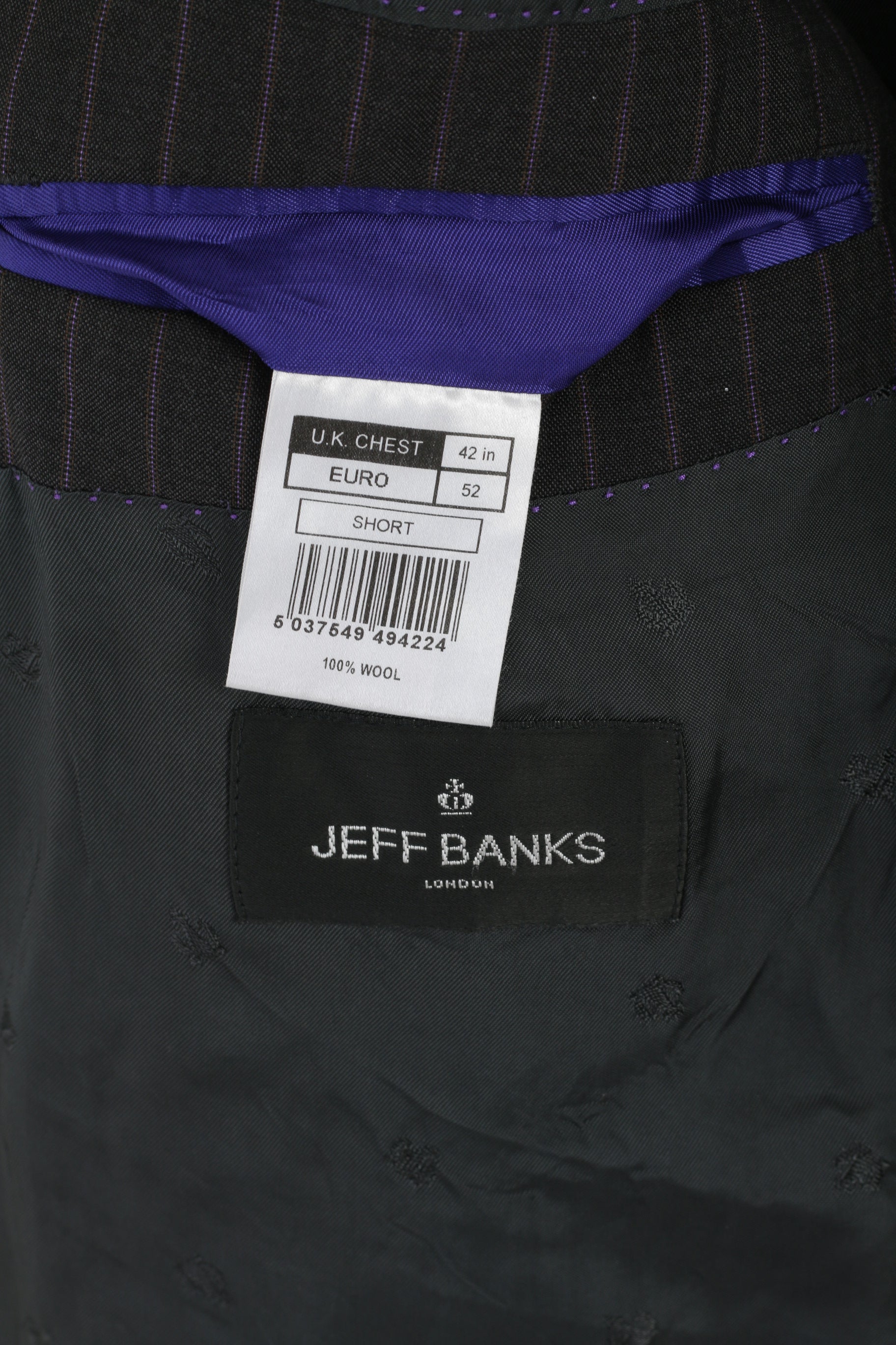 Jeff Banks Men 42S 52 Blazer Grey Violet Striped Wool Single Breasted Jacket
