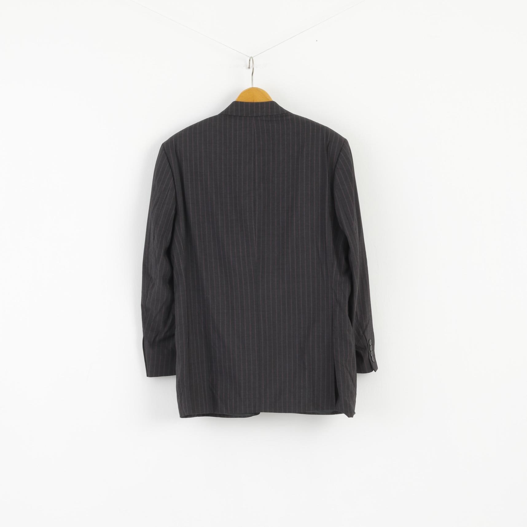 Jeff Banks Men 42S 52 Blazer Grey Violet Striped Wool Single Breasted Jacket