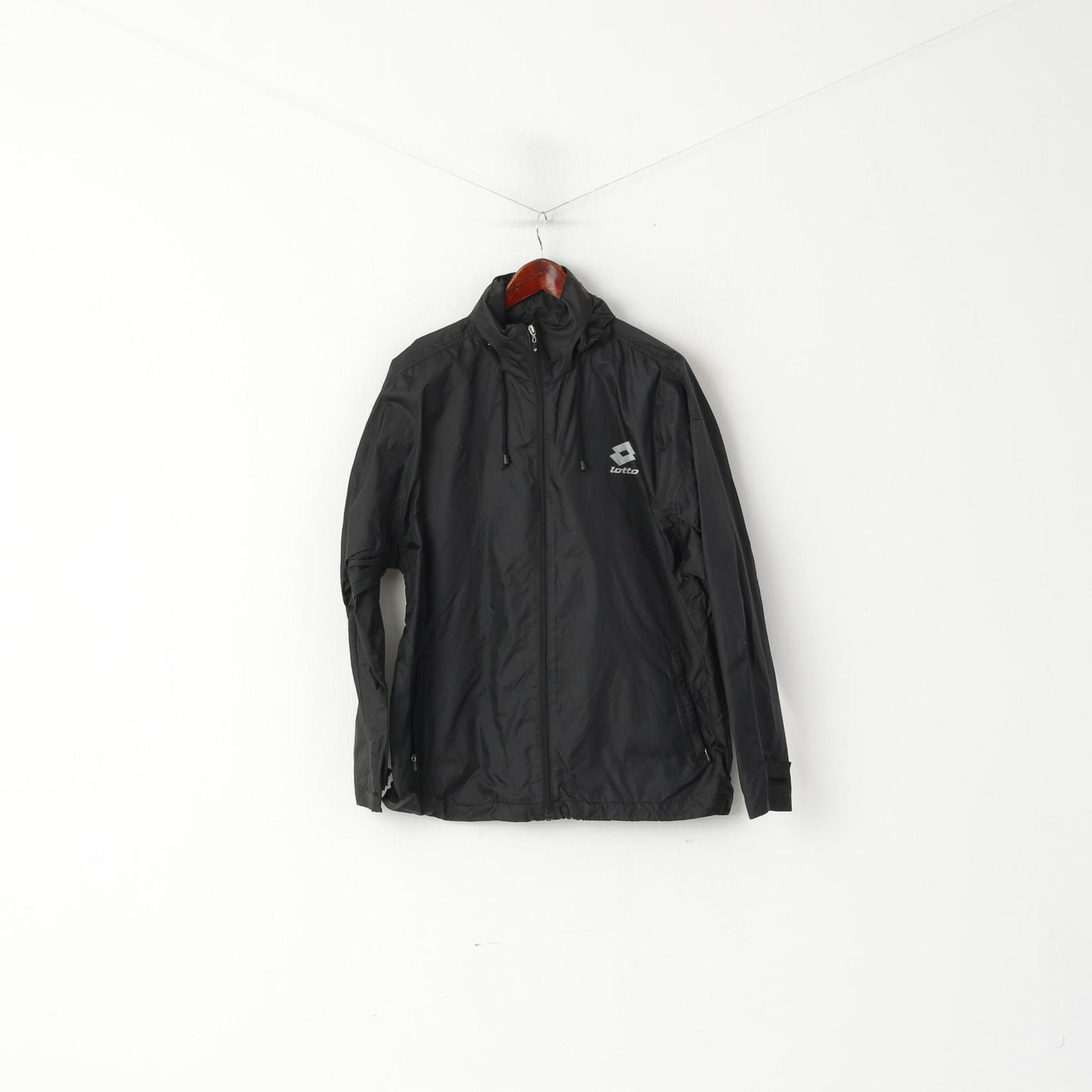 Lotto Men S Jacket Black Nylon Waterproof Sportswear Hidden Hood Top