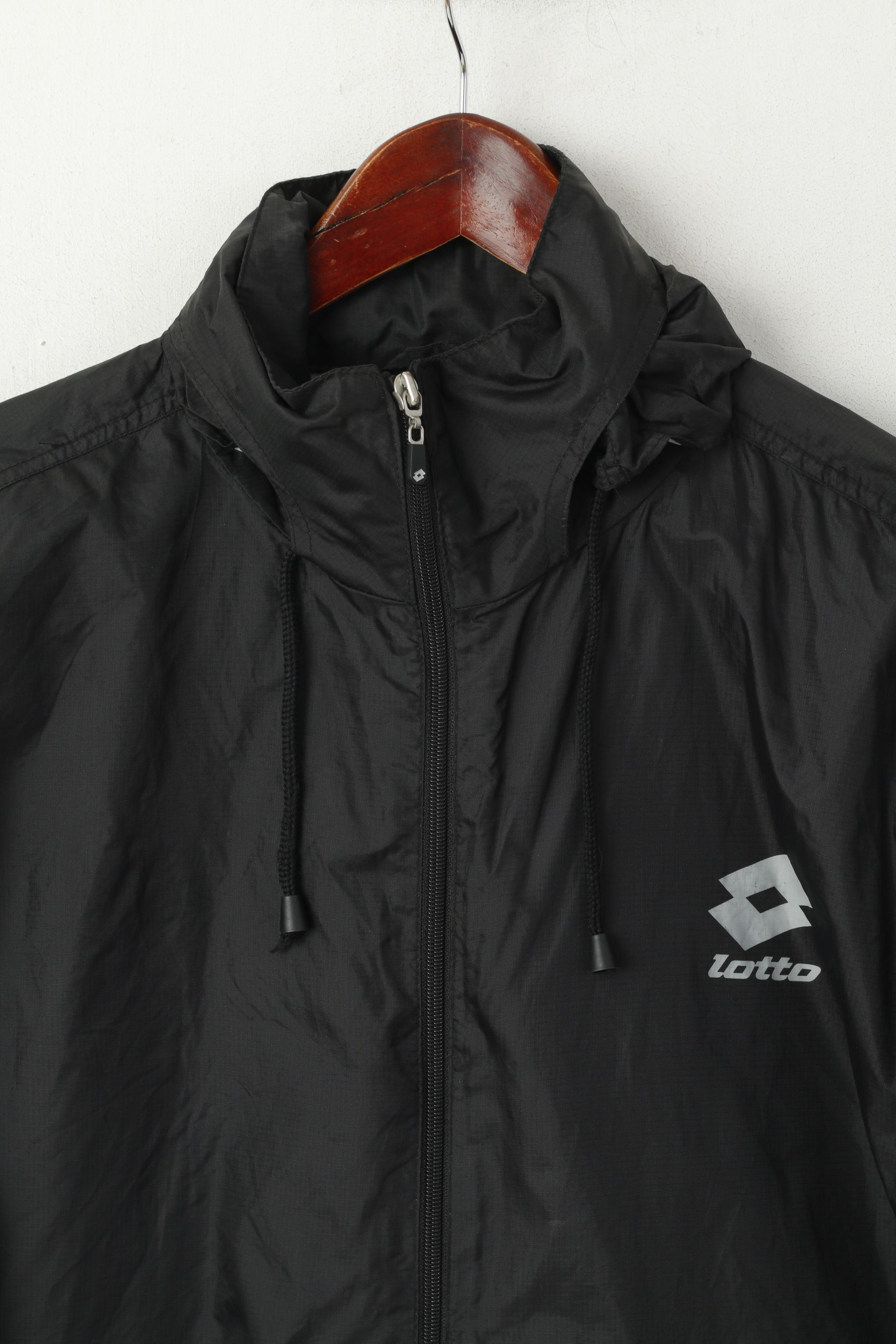 Lotto Veste pour homme en nylon noir imperméable avec capuche cachée