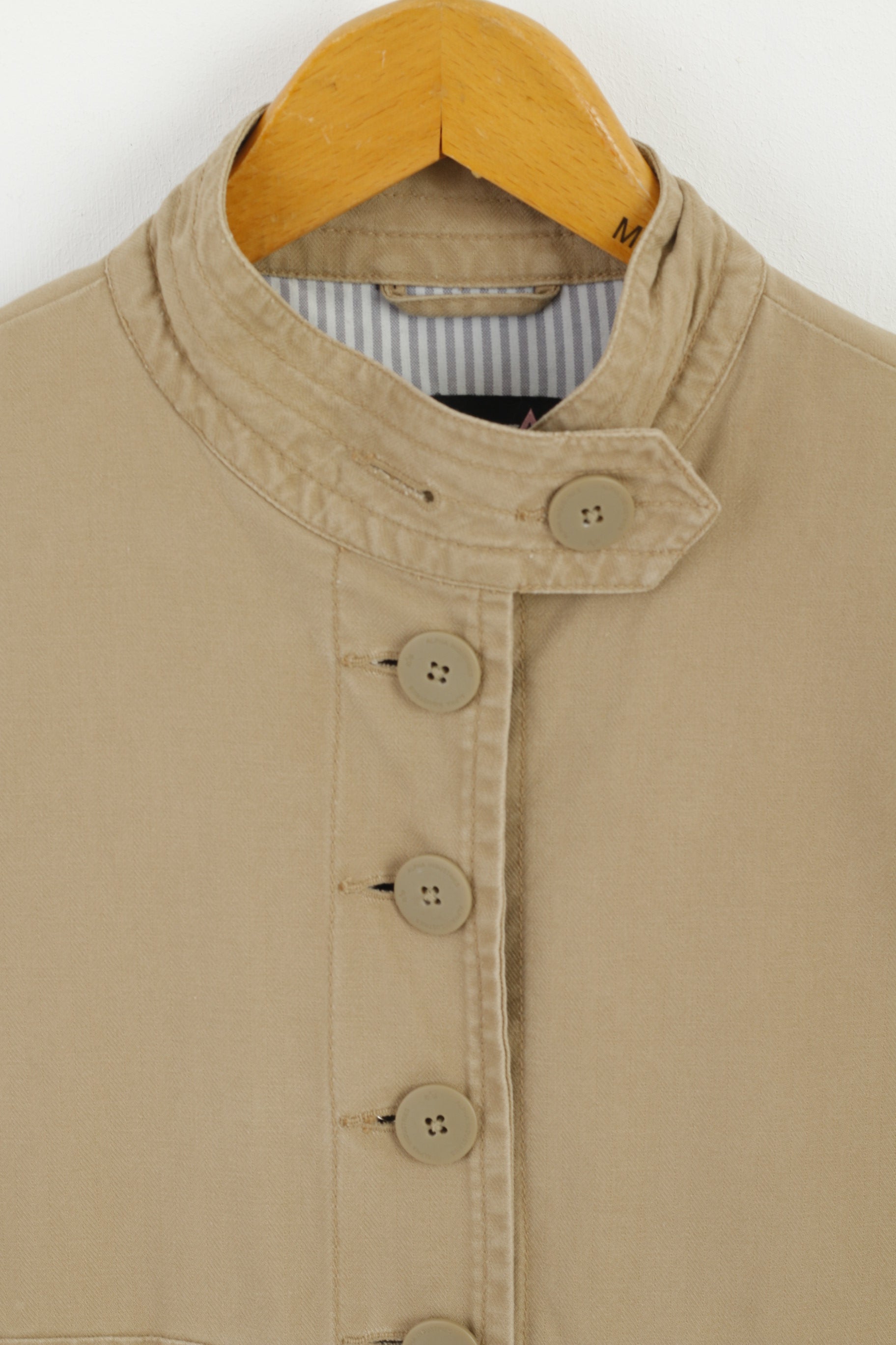 Alpha Industries Women S Jacket Beige Stand Up Collar Full Zipper Cotton Top