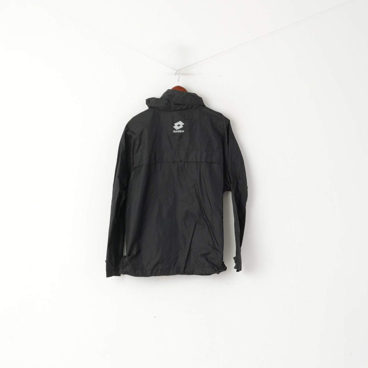 Lotto Men S Jacket Black Nylon Waterproof Sportswear Hidden Hood Top