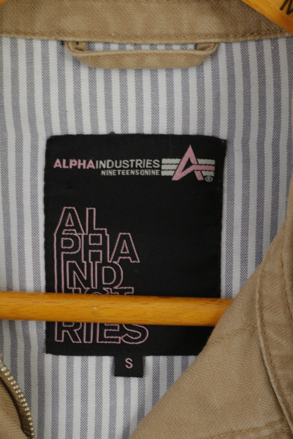 Alpha Industries Women S Jacket Beige Stand Up Collar Full Zipper Cotton Top
