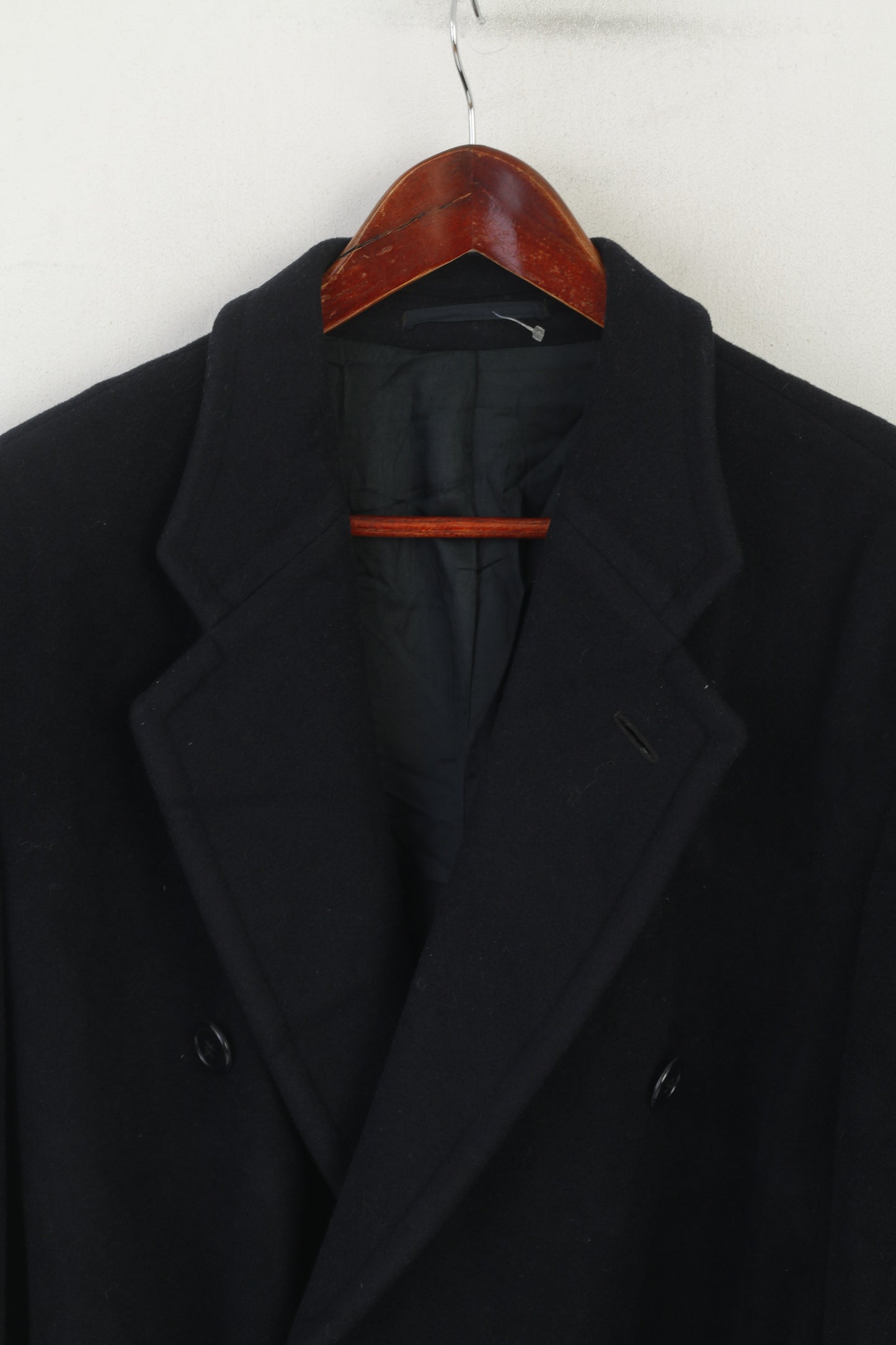 David Moss Colection Cappotto da uomo S (M) Cappotto con cintura in misto lana cashmere vintage blu scuro
