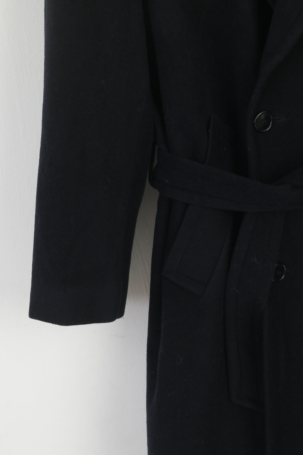 David Moss Colection Men S (M) Coat Navy Vintage Wool Cashmere Blend Belted Overcoat