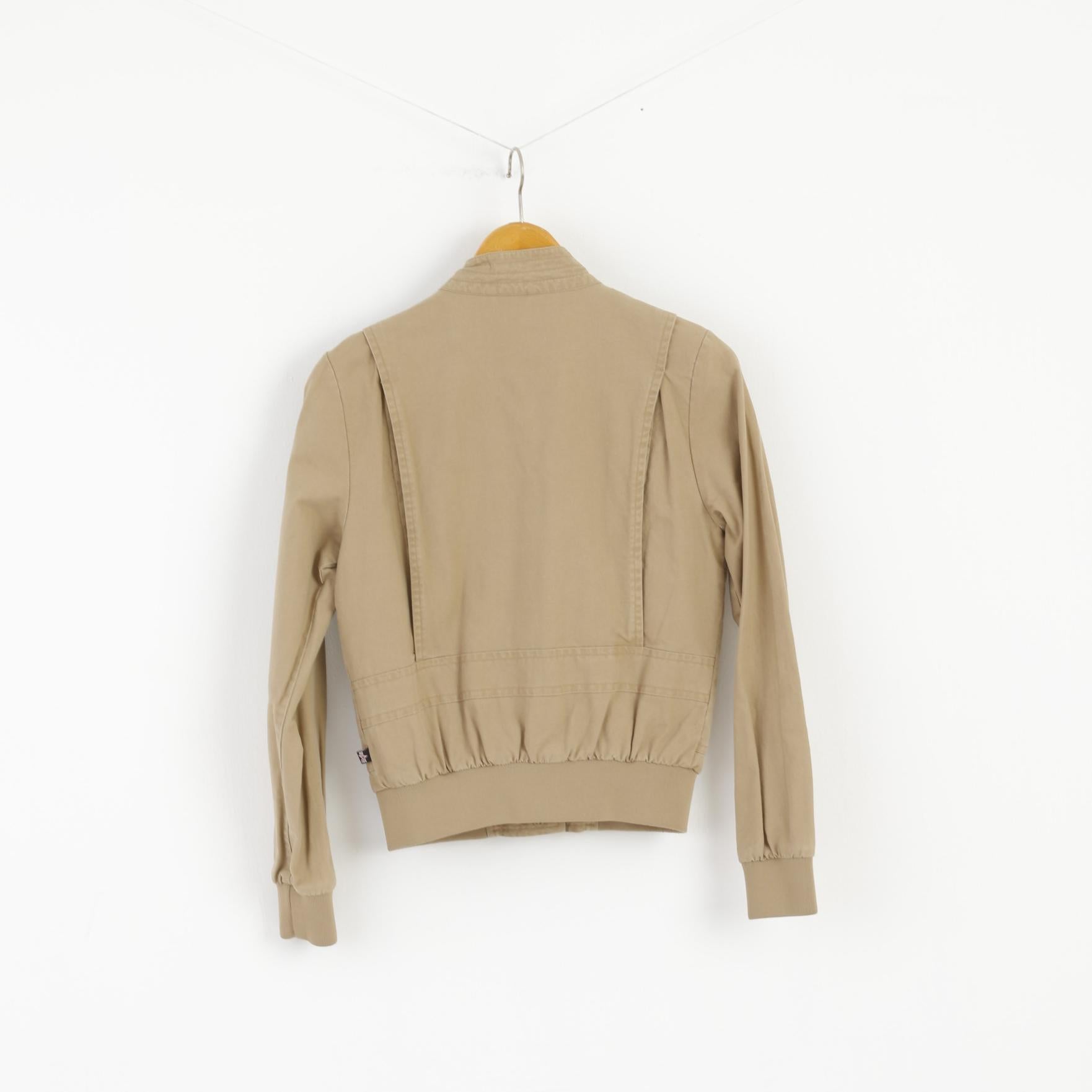 Alpha Industries Women S Jacket Beige Stand Up Collar Full Zipper Cotton Top