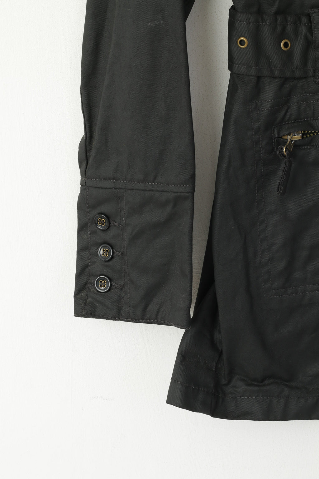 Adoro la giacca da donna Horses, top monopetto con cintura in cotone cerato nero