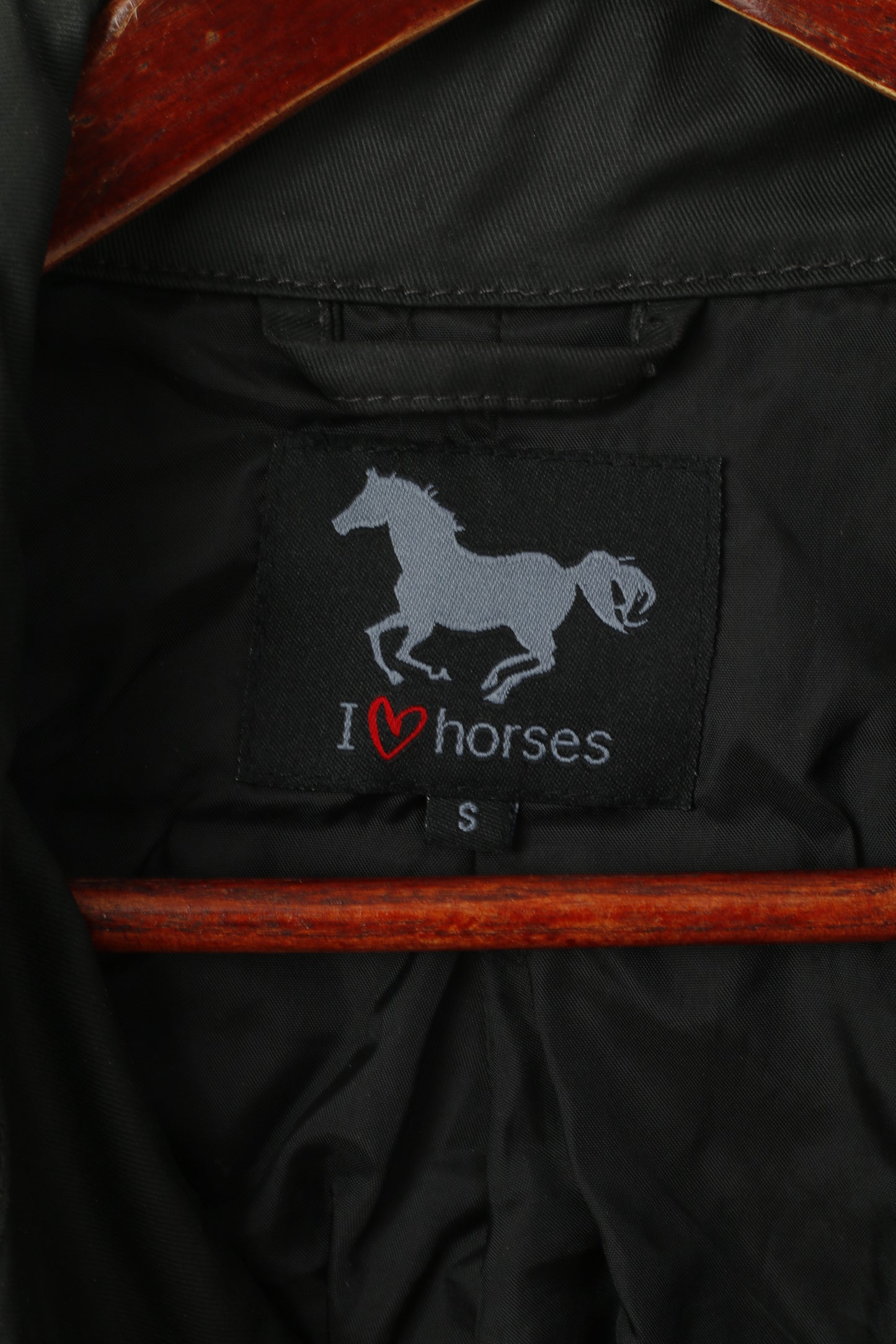 Adoro la giacca da donna Horses, top monopetto con cintura in cotone cerato nero