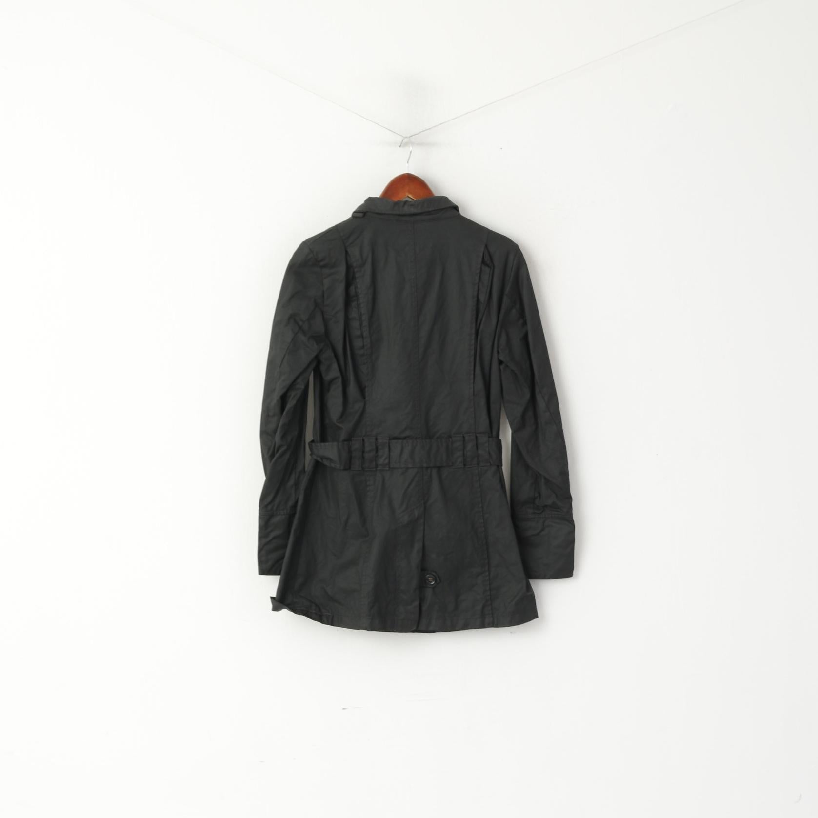 Adoro la giacca da donna Horses, top monopetto con cintura in cotone cerato nero