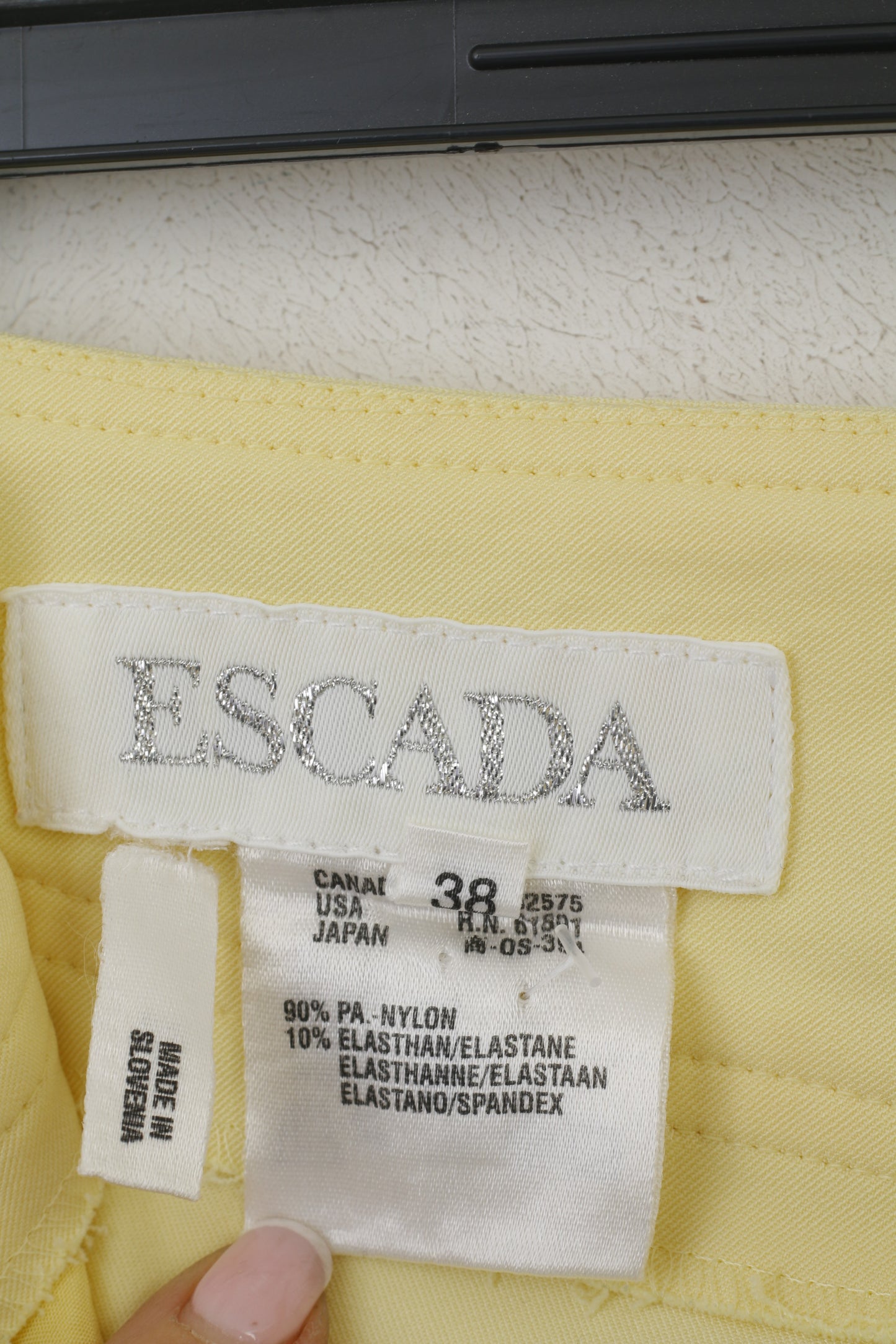 Escada Women 38 Trousers Yellow Nylon Stretch Summer Straight Leg Pants
