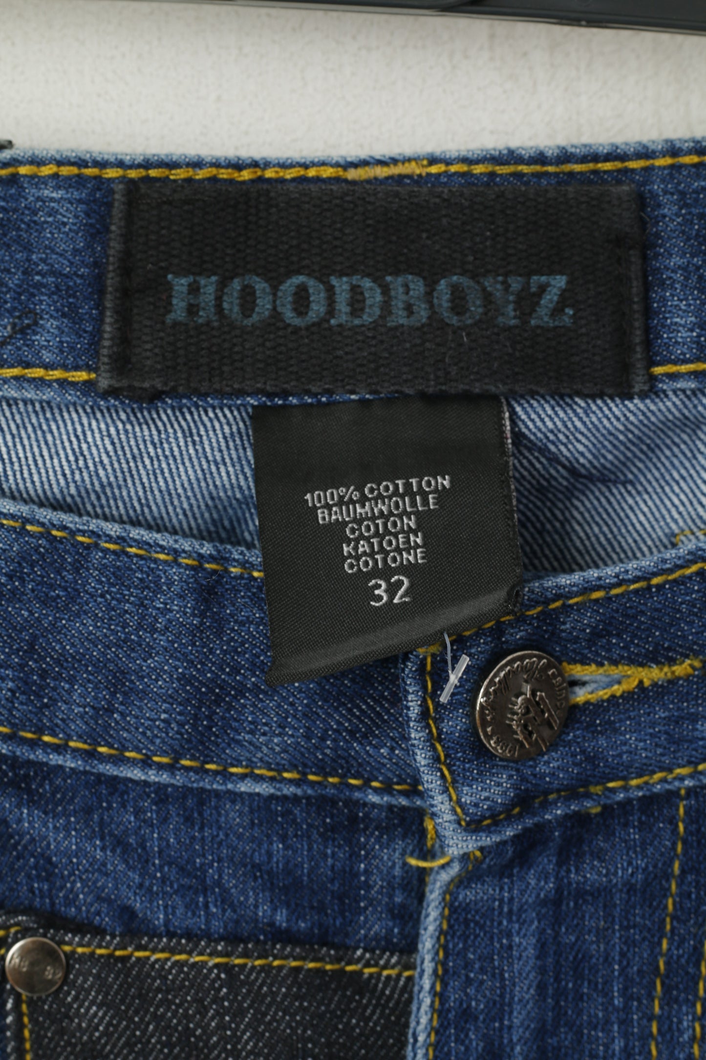 Hoodboyz Men 32 Pantaloni jeans Pantaloni western stile streetstyle hip-hop in denim blu scuro