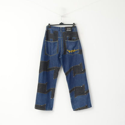 Hoodboyz Men 32 Pantaloni jeans Pantaloni western stile streetstyle hip-hop in denim blu scuro
