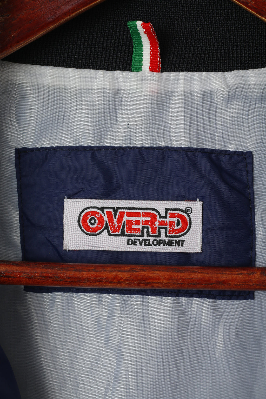 OVER-D Development Veste L pour Femme Bleu Marine Brillant Fermeture Éclair Complète Fabriqué en Italie Haut