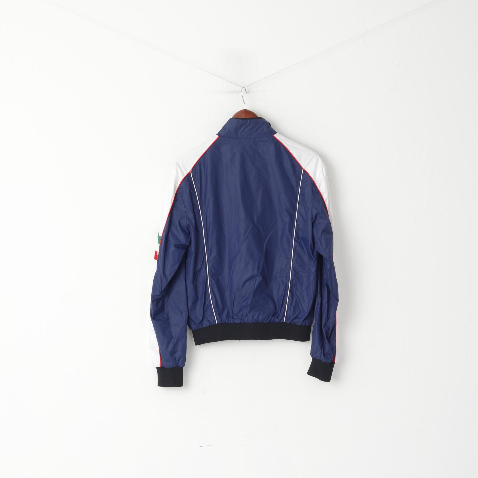 OVER-D Development Veste L pour Femme Bleu Marine Brillant Fermeture Éclair Complète Fabriqué en Italie Haut