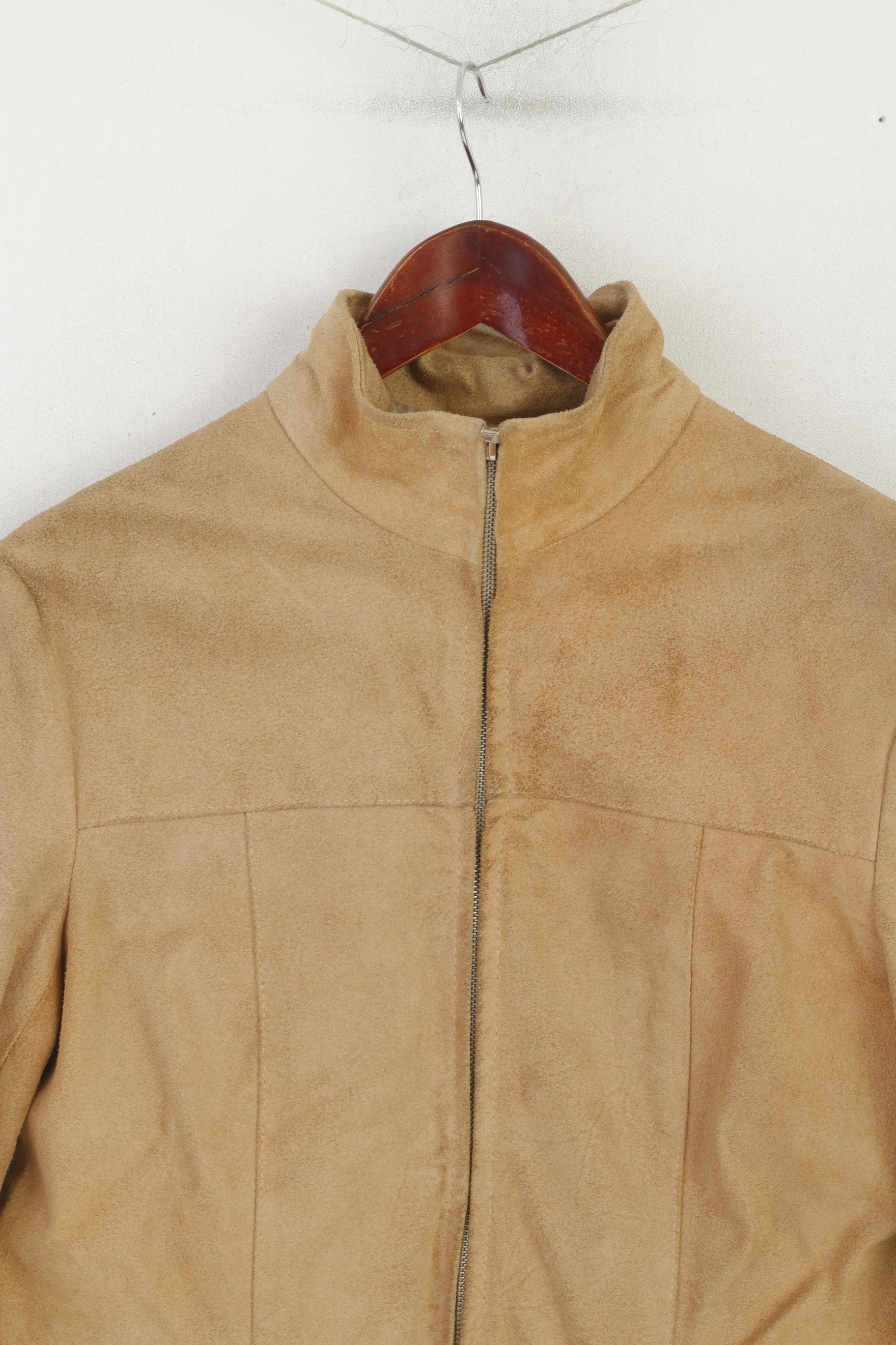 vintage Femmes 46 M Veste en cuir Beige Daim Italie Full Zipper Classic Top