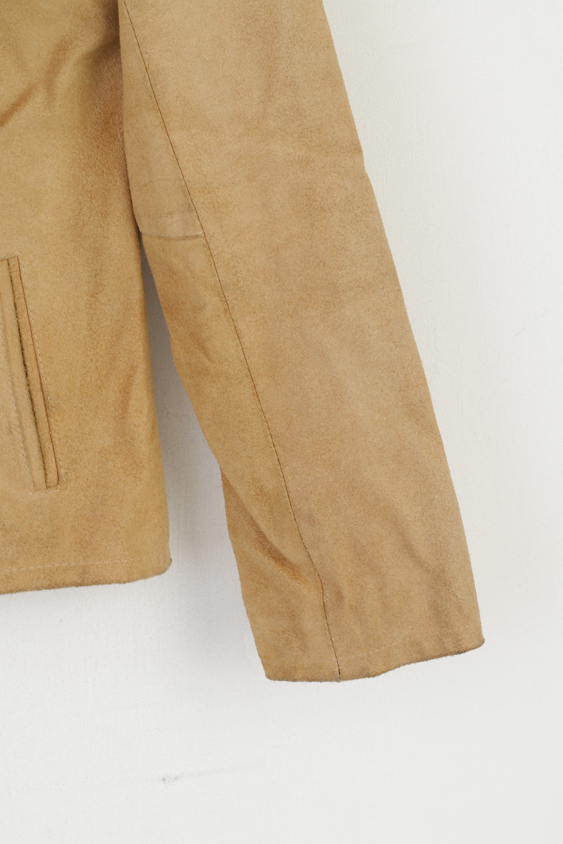 vintage Femmes 46 M Veste en cuir Beige Daim Italie Full Zipper Classic Top