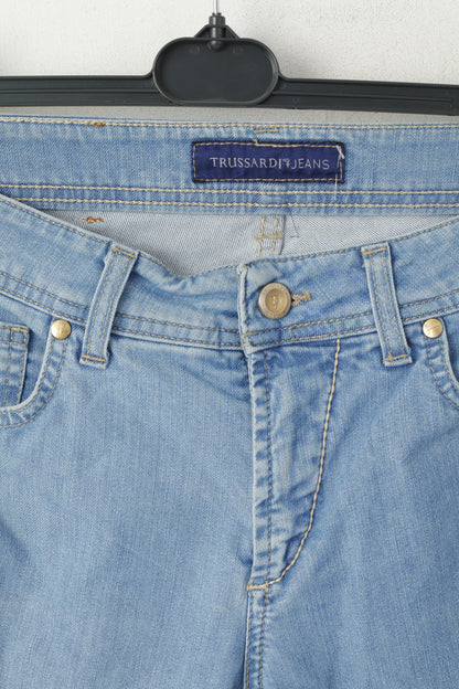 Trussardi Jeans Femme 27 Pantalon Bleu Coton Stretch Jambe Droite Italie Pantalon