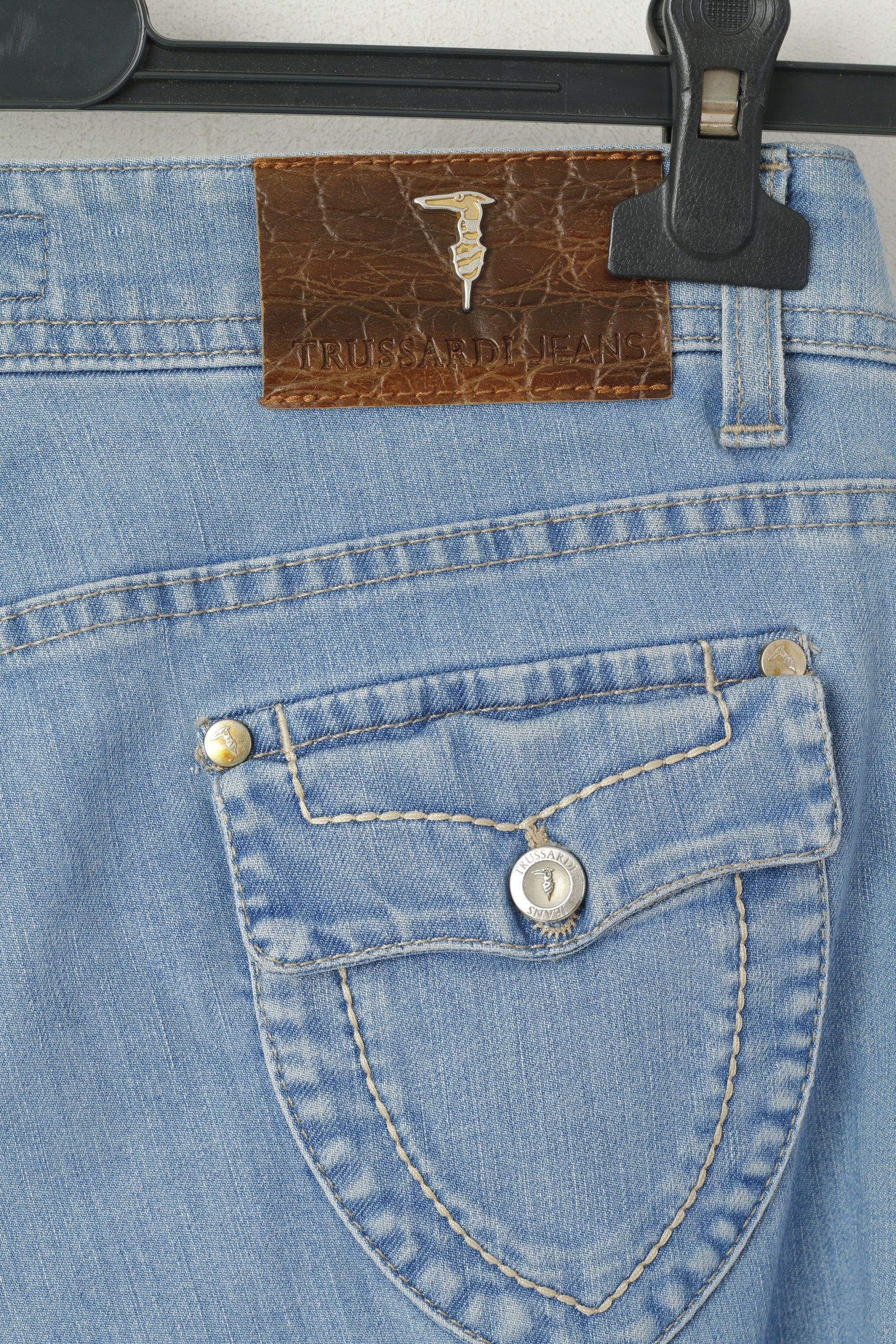 Trussardi Jeans Women 27 Trousers Blue Cotton Stretch Straight Leg Italy Pants