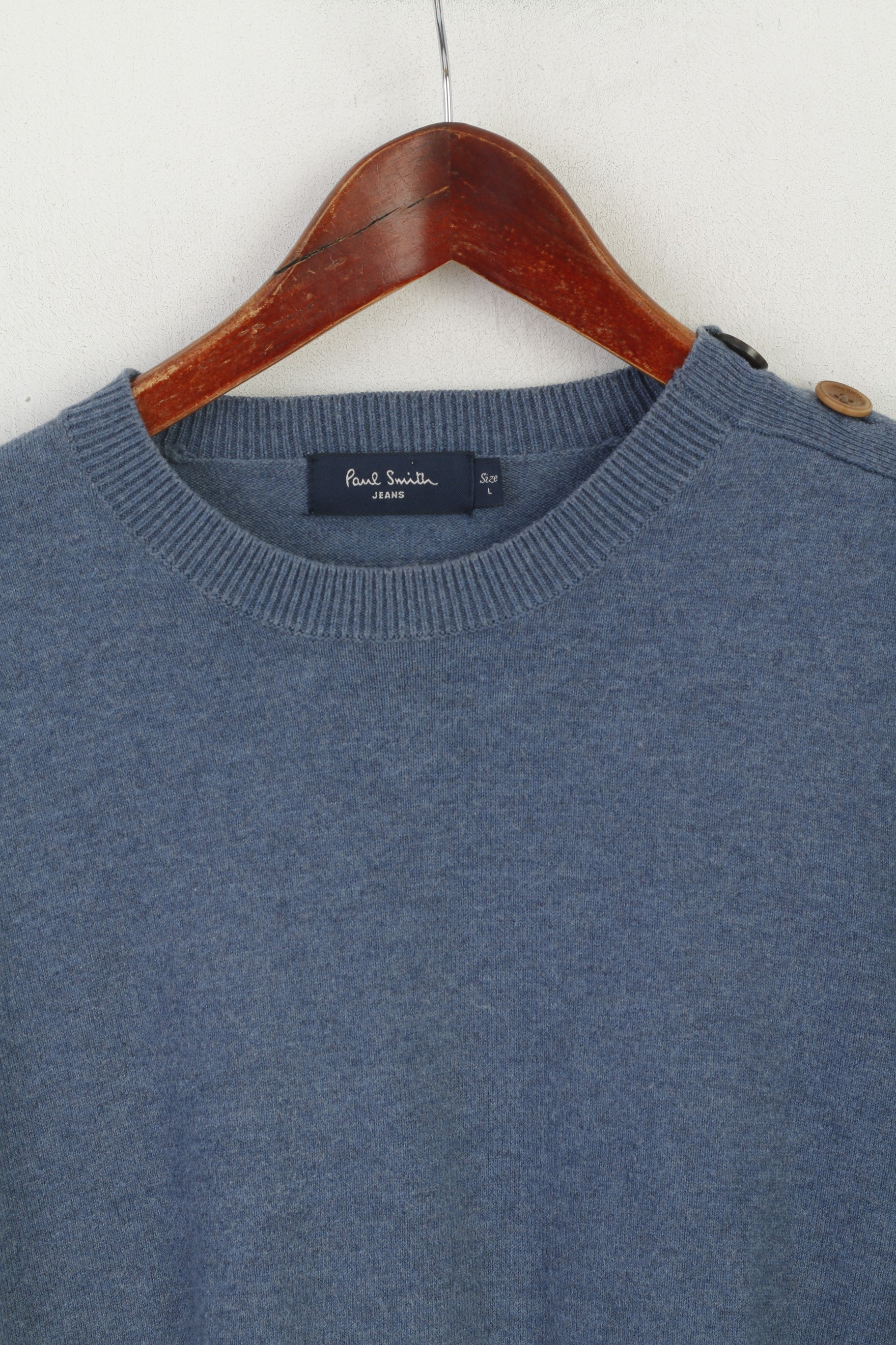 Paul Smith Jeans Men L (M) Jumper Blue Cotton Classic Crew Neck Plain Sweater