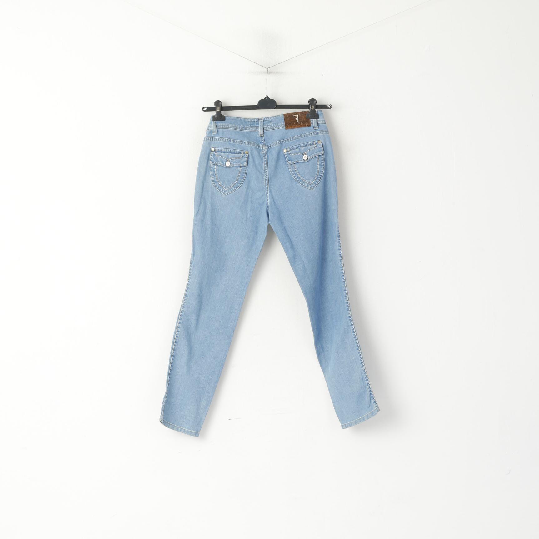 Trussardi Jeans Women 27 Trousers Blue Cotton Stretch Straight Leg Italy Pants