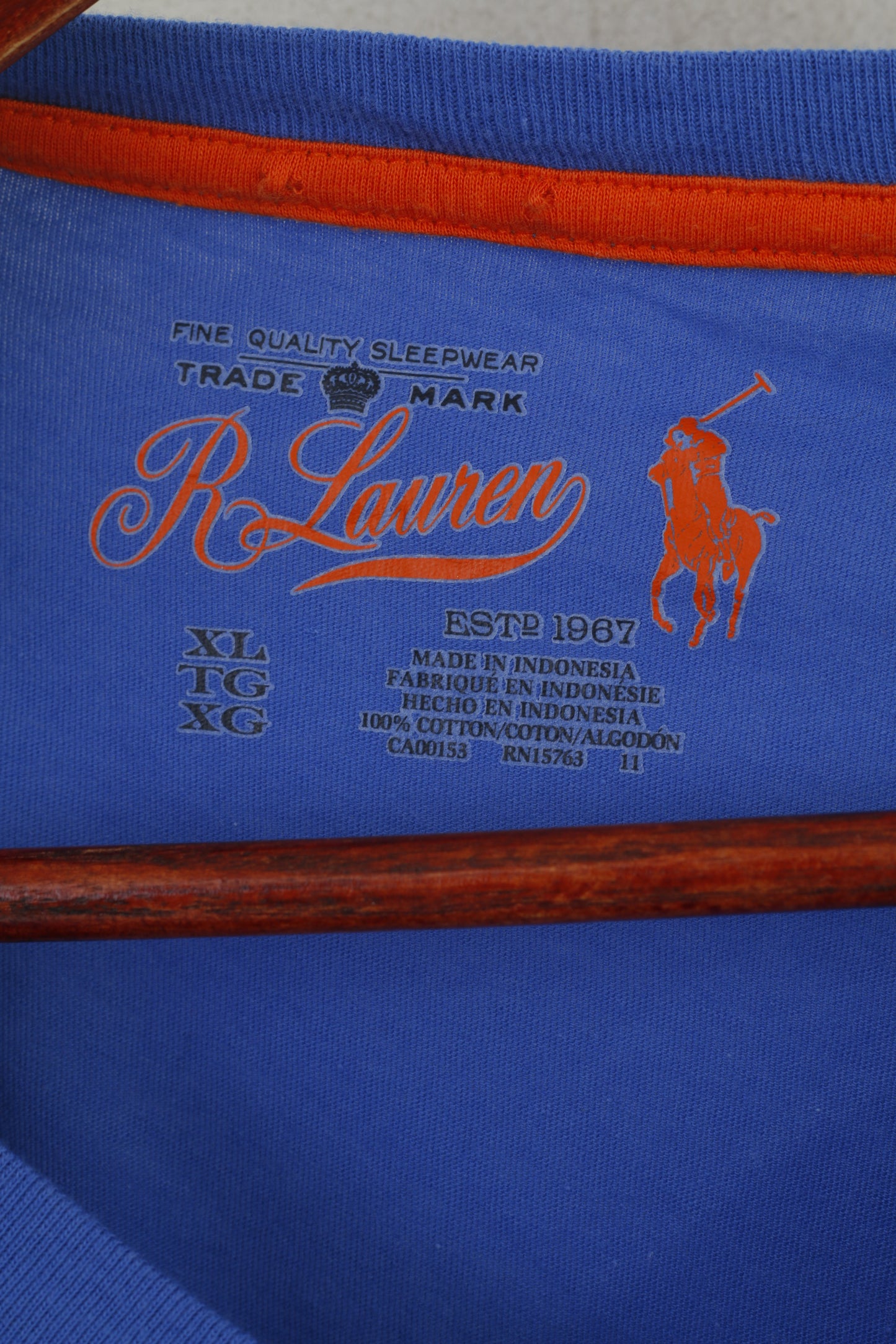 Ralph Lauren Hommes XL Chemise Bleu Coton Doux Qualité Vêtements De Nuit Col En V Top