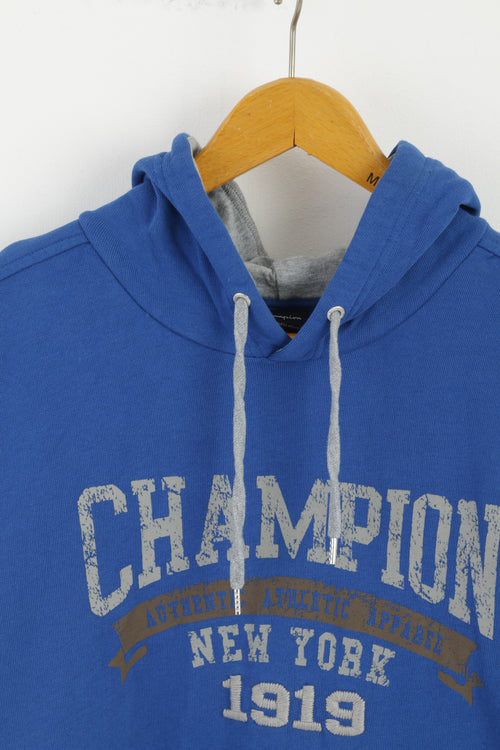 Champion Homme M (S) Sweat Bleu Sweat À Capuche Graphique Coton Poche Kangourou