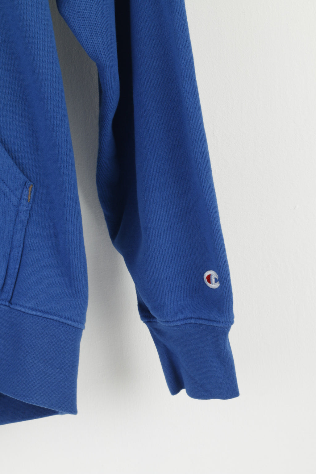 Champion Men M (S) Sweatshirt Blue Hoodie Graphic Cotton Kangaroo Pocket